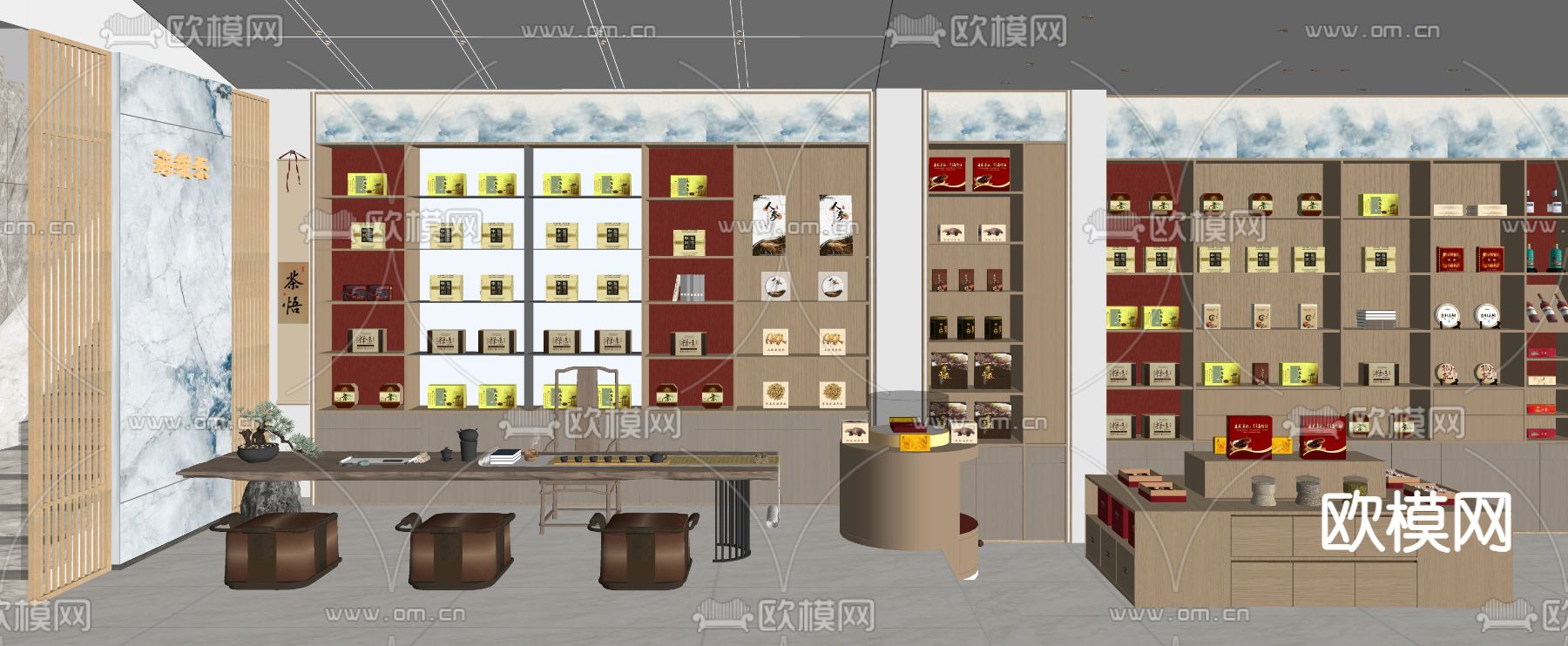 新中式人参补品店su模型