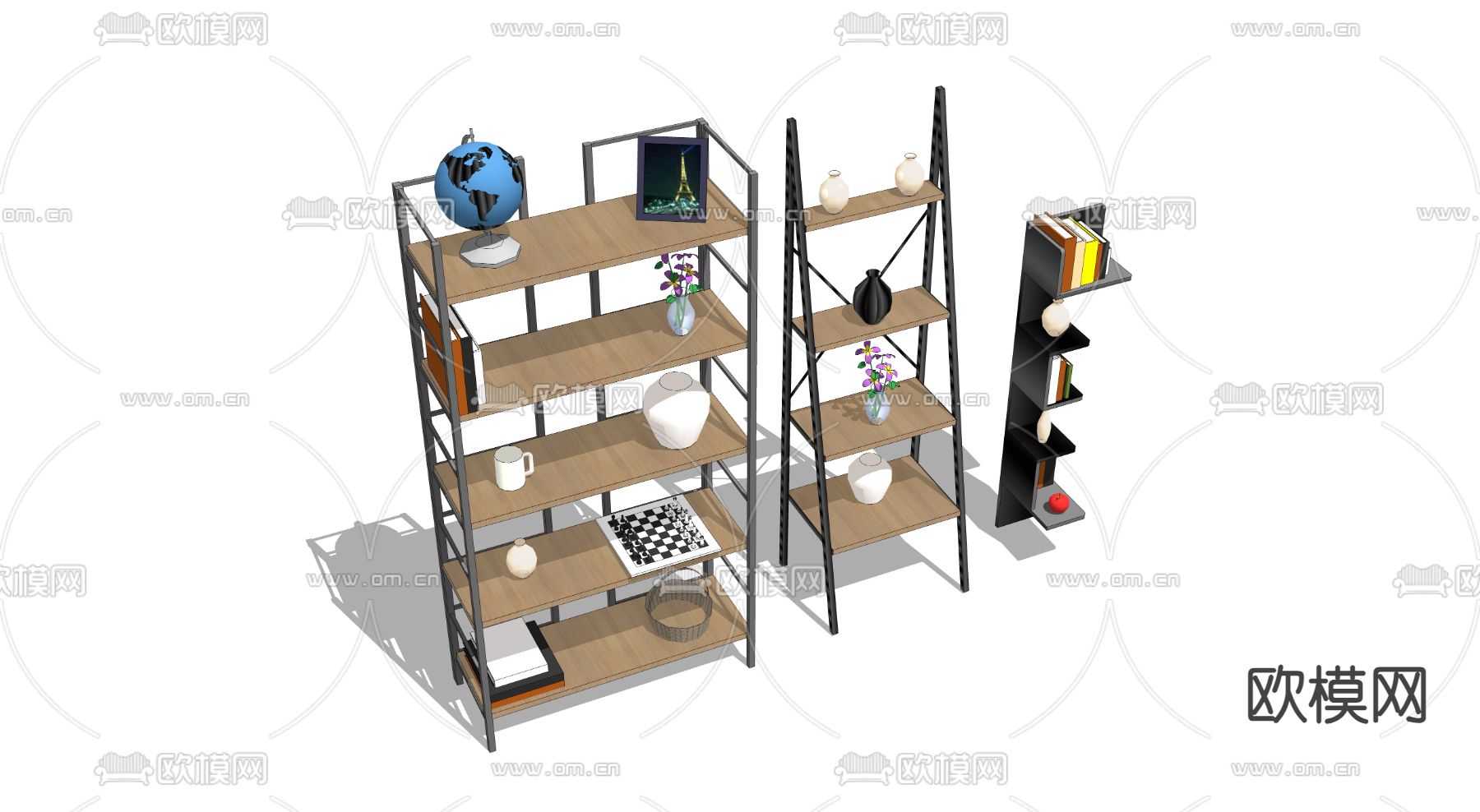 现代书架 置物架su模型下载（渲染图2）