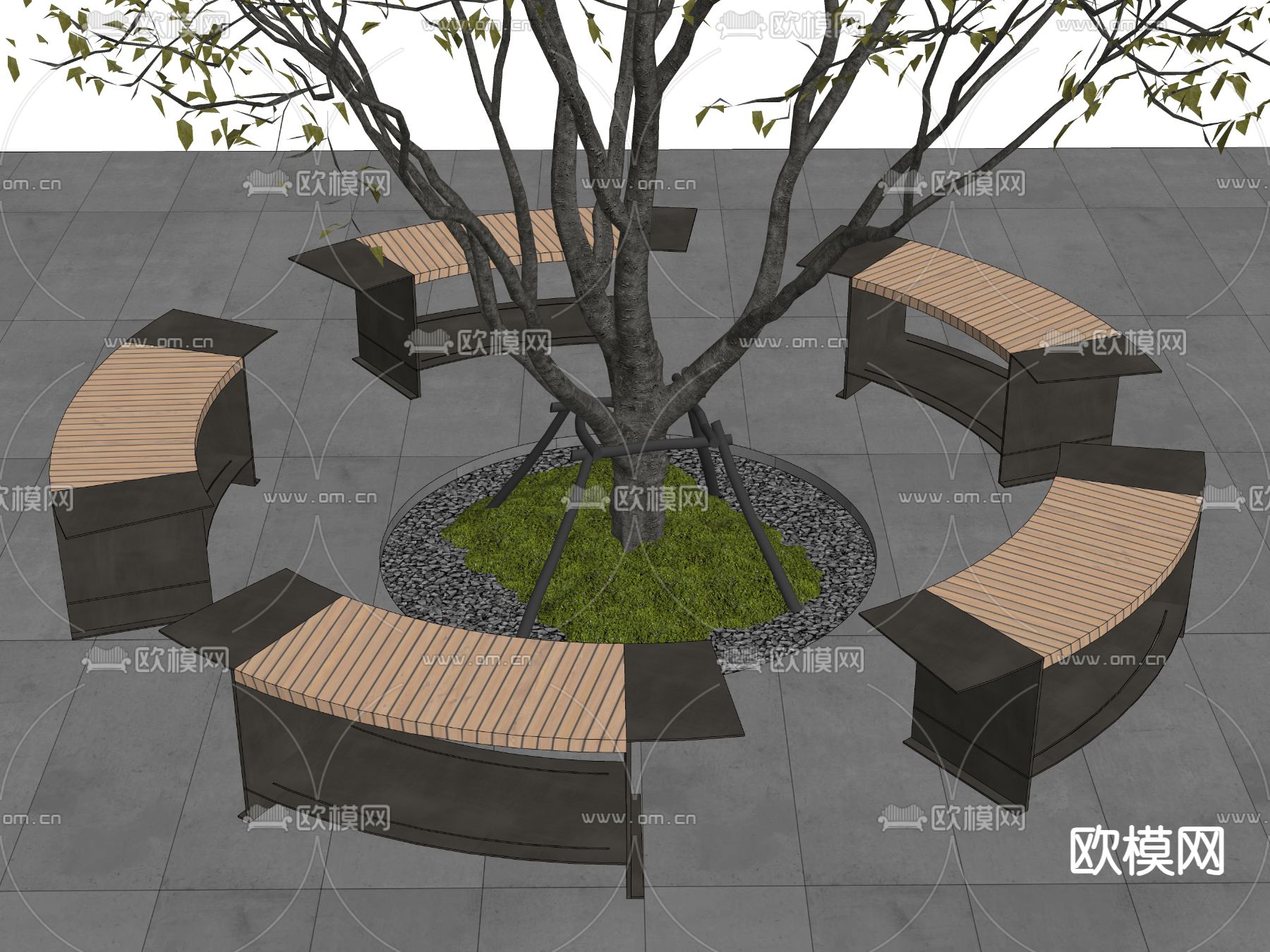 树池椅 公共椅 户外椅su模型下载（渲染图2）
