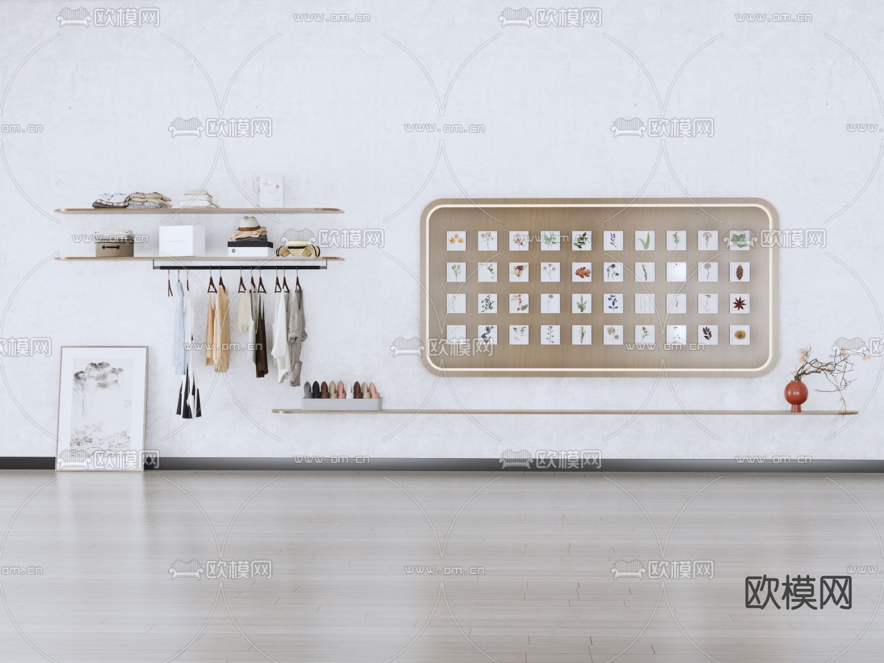 现代置物架 挂饰 衣服 衣架su模型