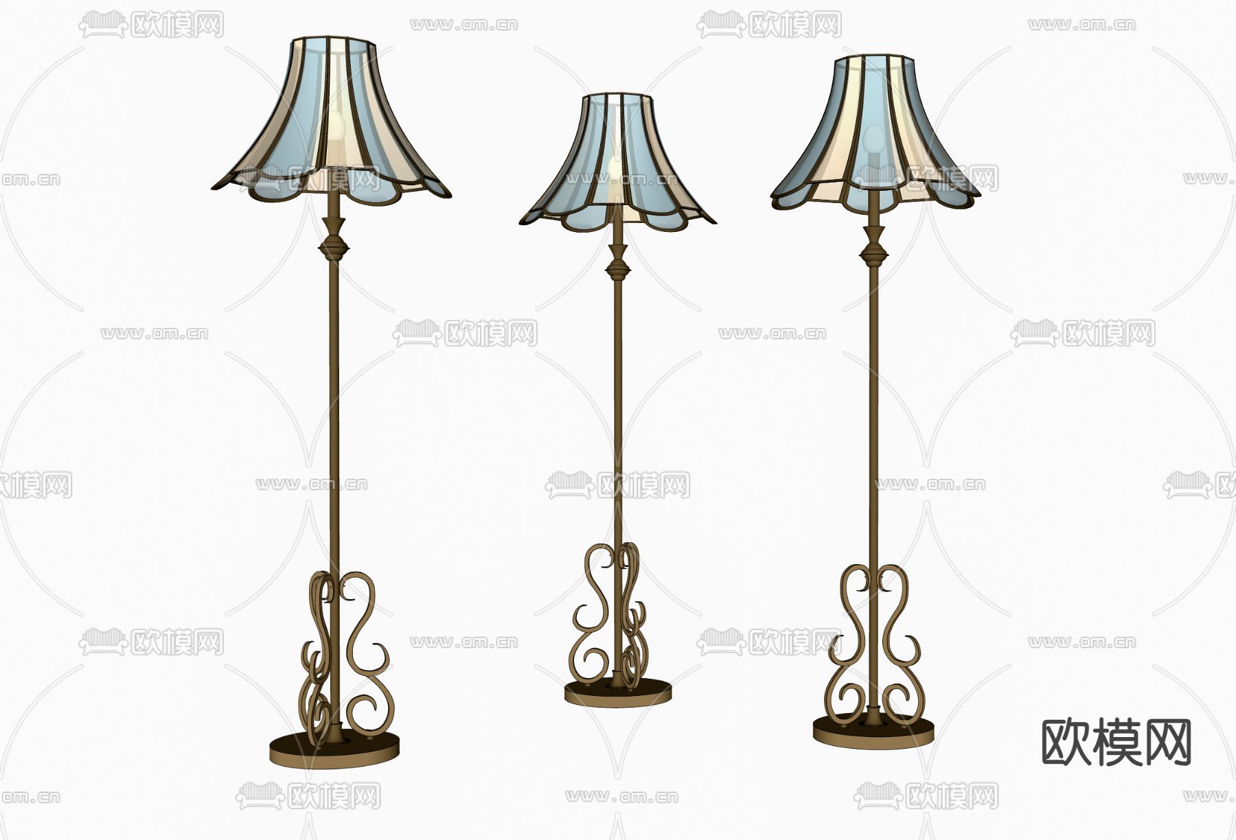 欧式古典落地灯su模型下载（渲染图2）
