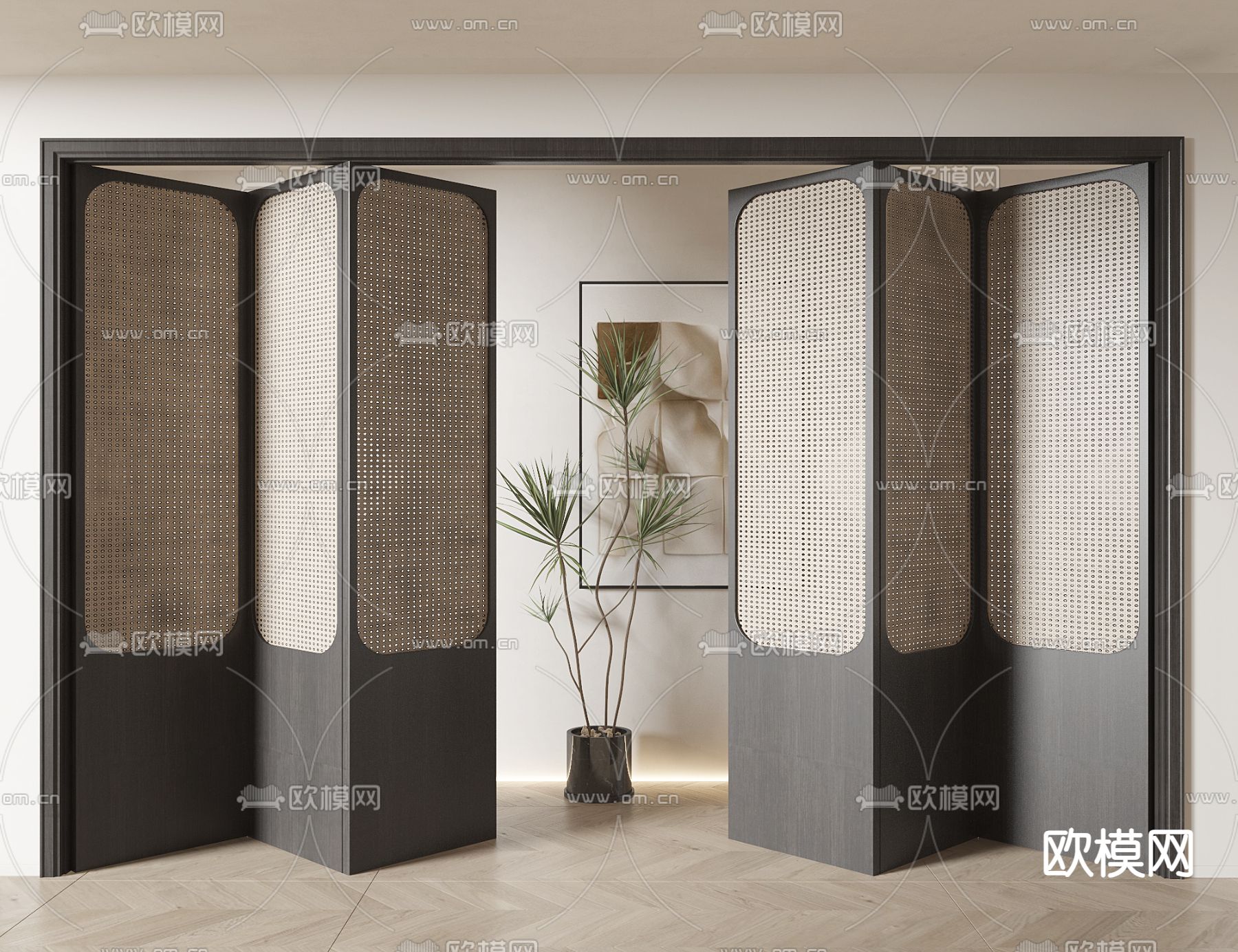 侘寂折叠门 藤编折叠门3d模型下载