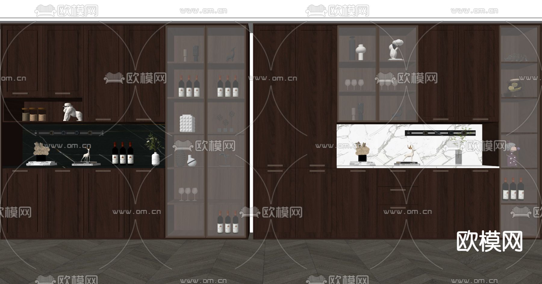 新中式酒柜su模型下载（渲染图2）