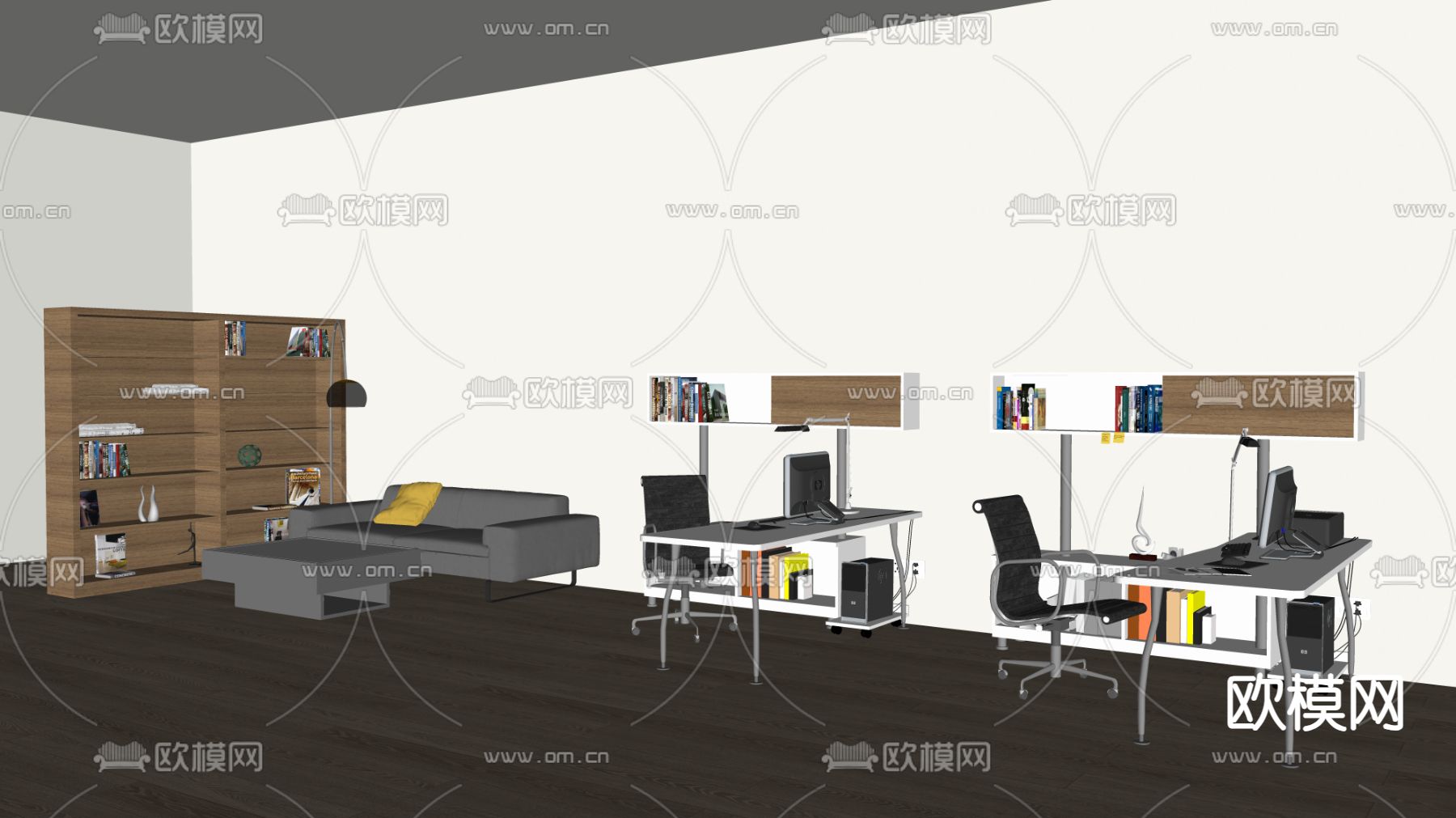 工业风职员桌 卡位办公桌su模型下载（渲染图2）