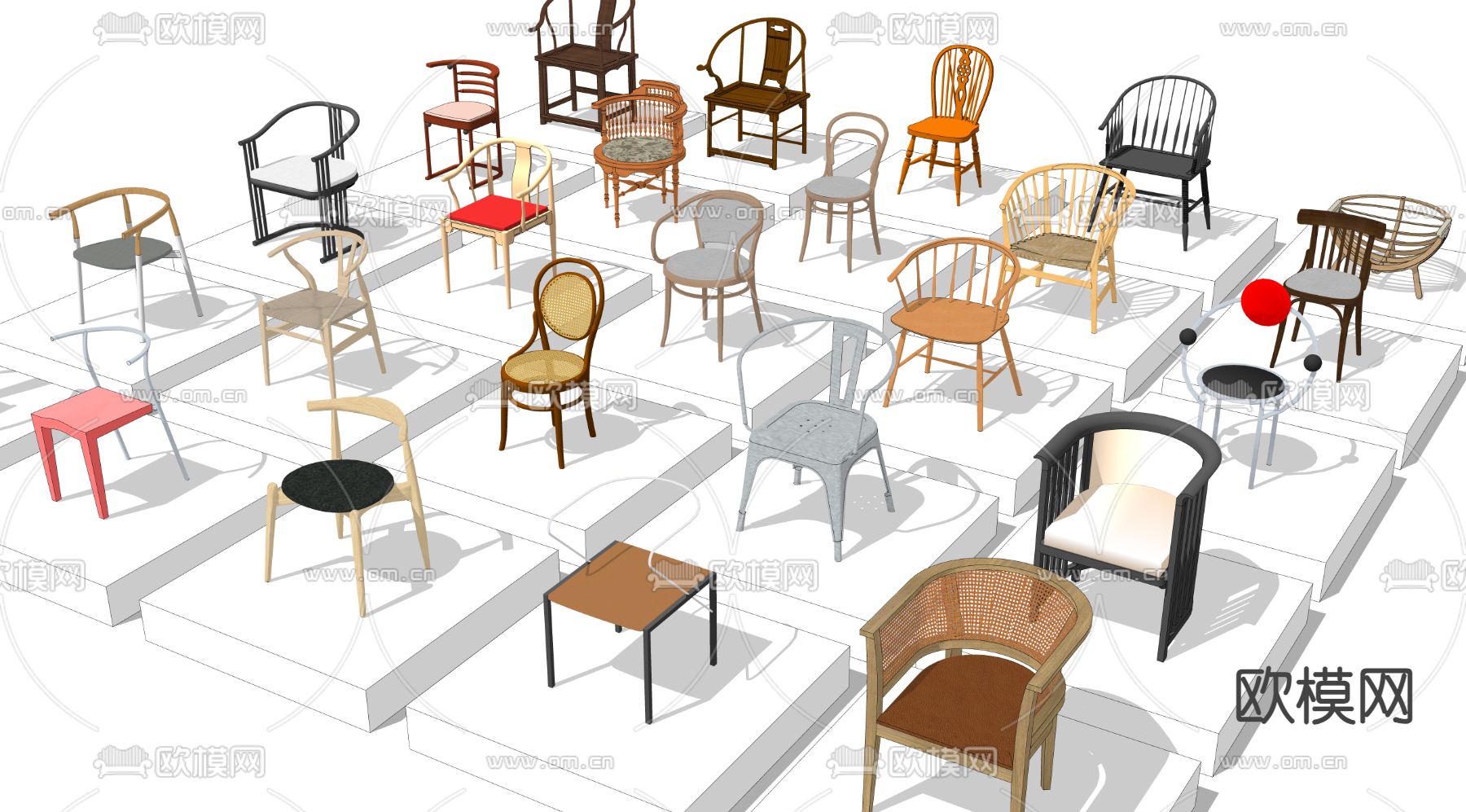 新中式椅子 圈椅su模型下载（渲染图3）