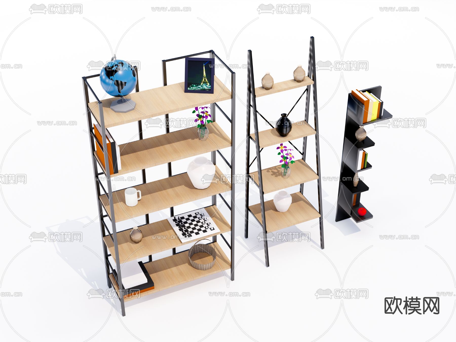 现代书架 置物架su模型下载（渲染图1）