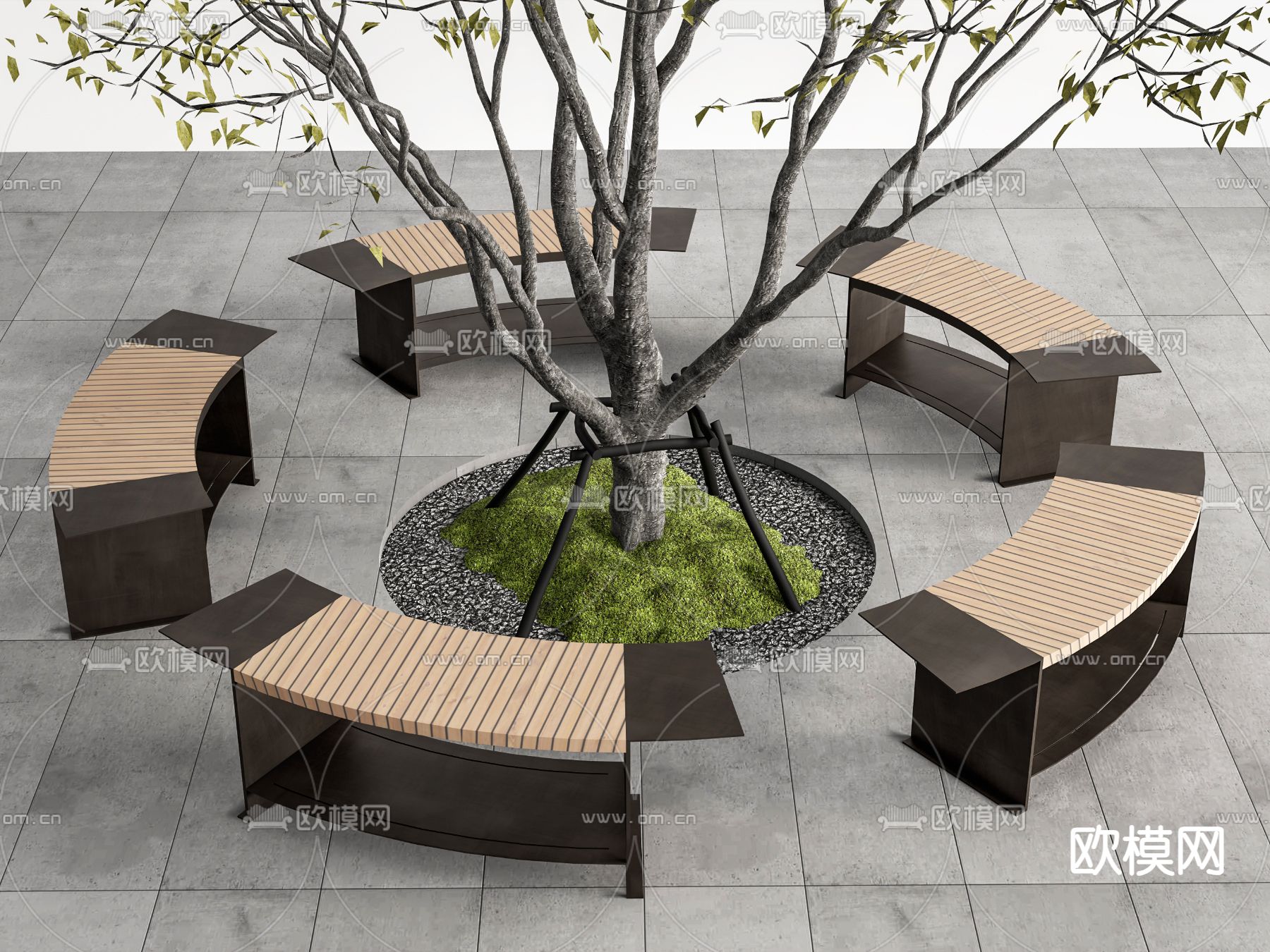 树池椅 公共椅 户外椅su模型下载（渲染图1）