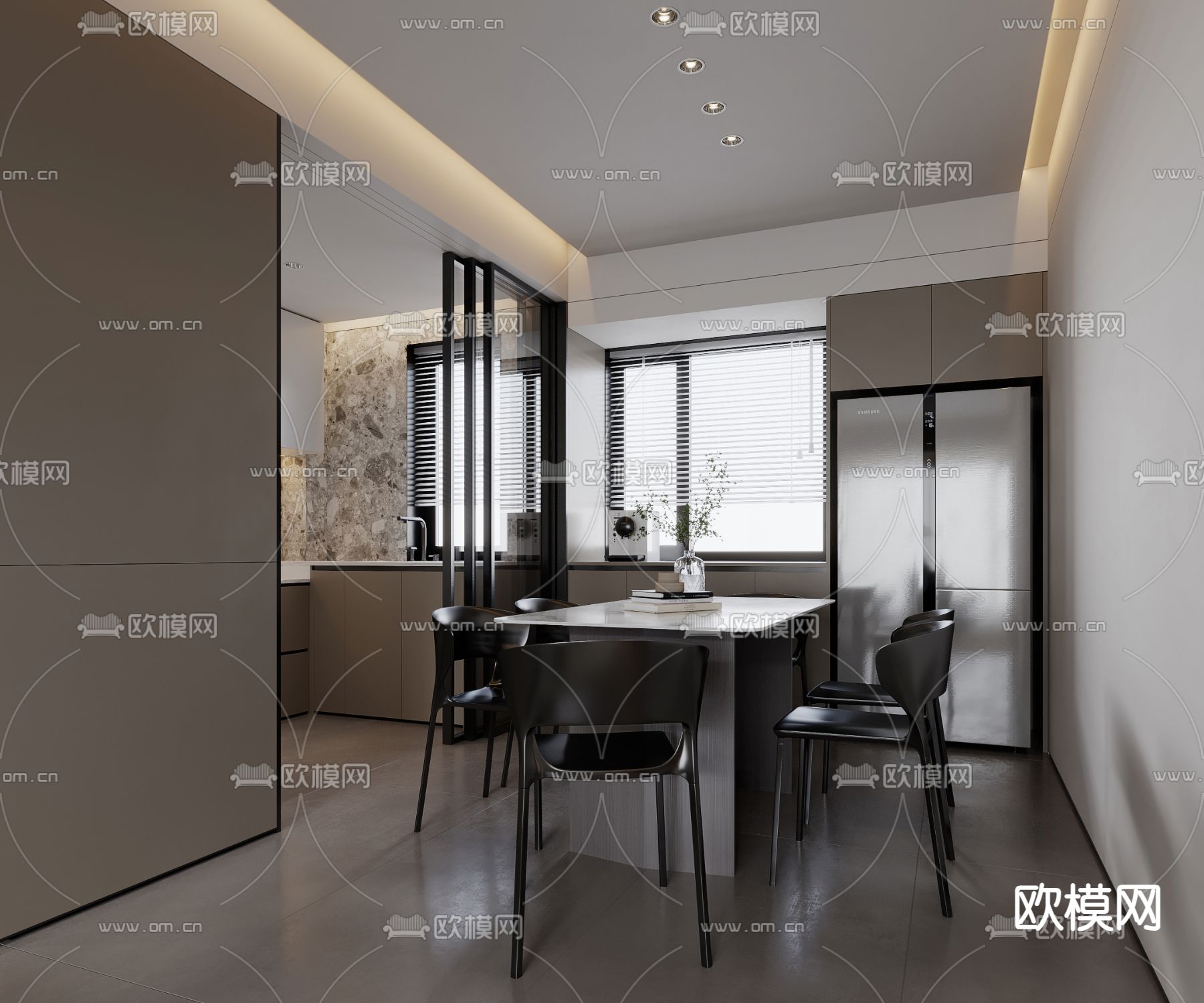 高级灰客餐厅3d模型下载（渲染图3）