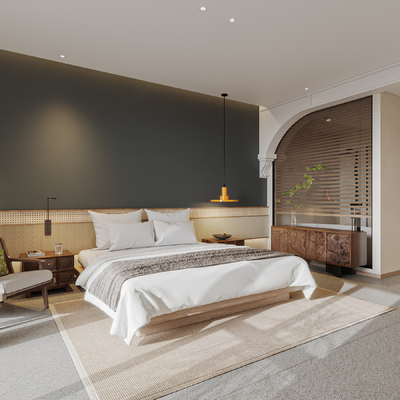  侘寂风酒店客房su模型 