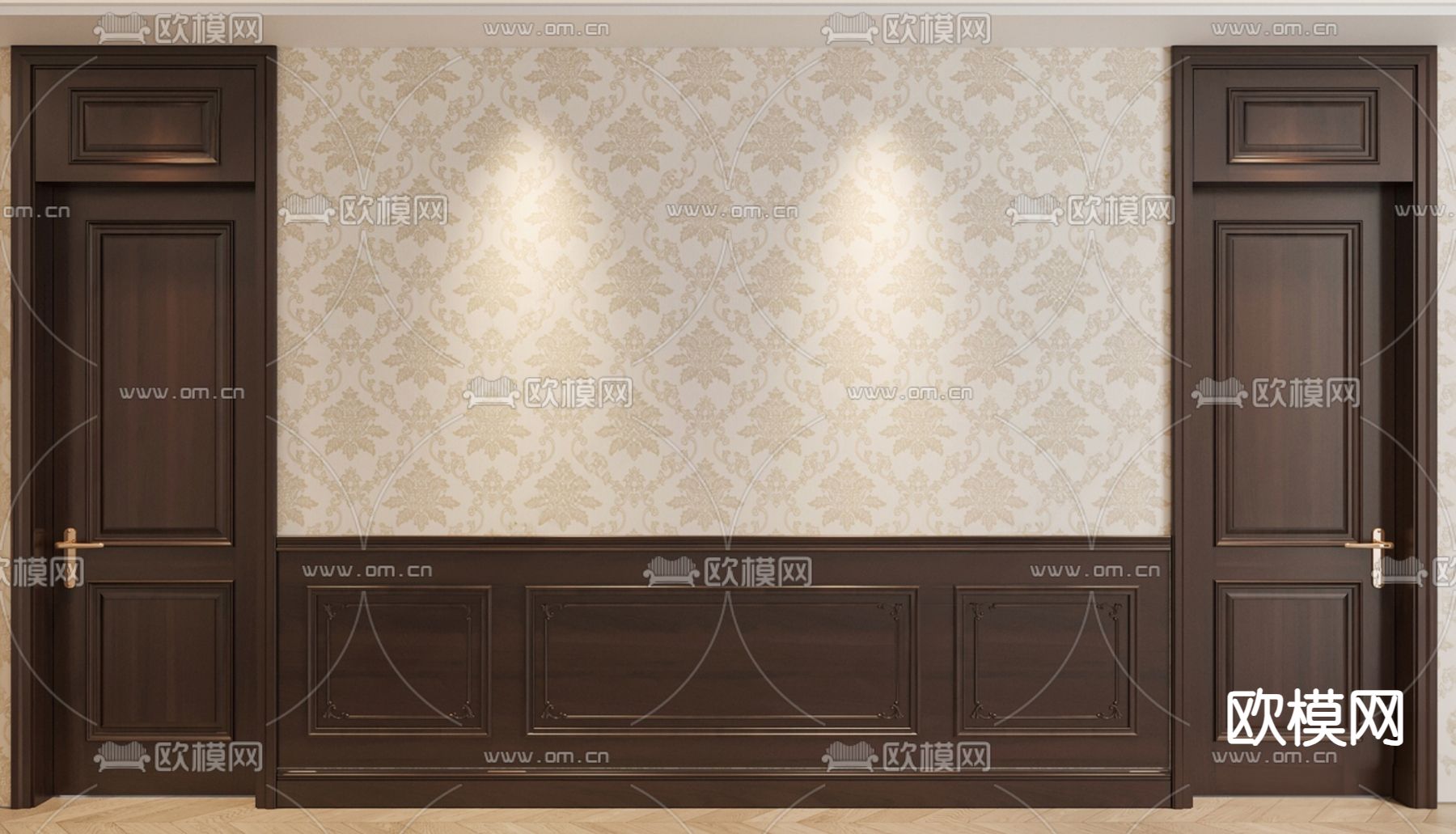 美式护墙板su模型下载（渲染图1）