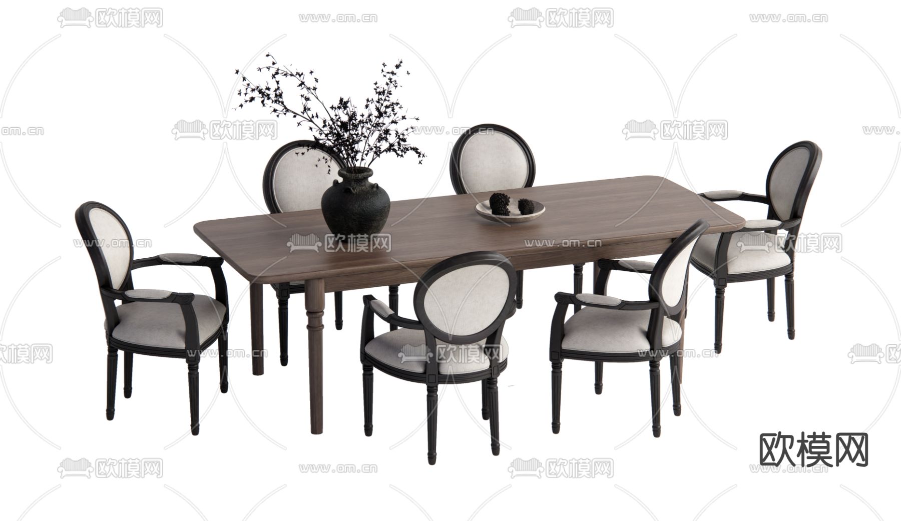 中古风餐桌椅su模型下载（渲染图1）