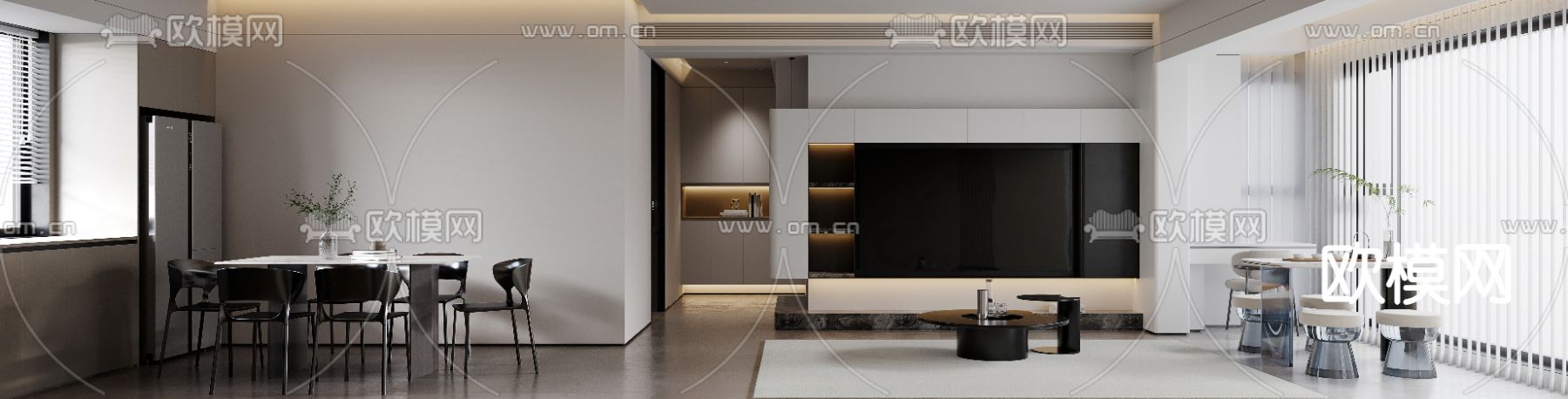 高级灰客餐厅3d模型下载（渲染图4）