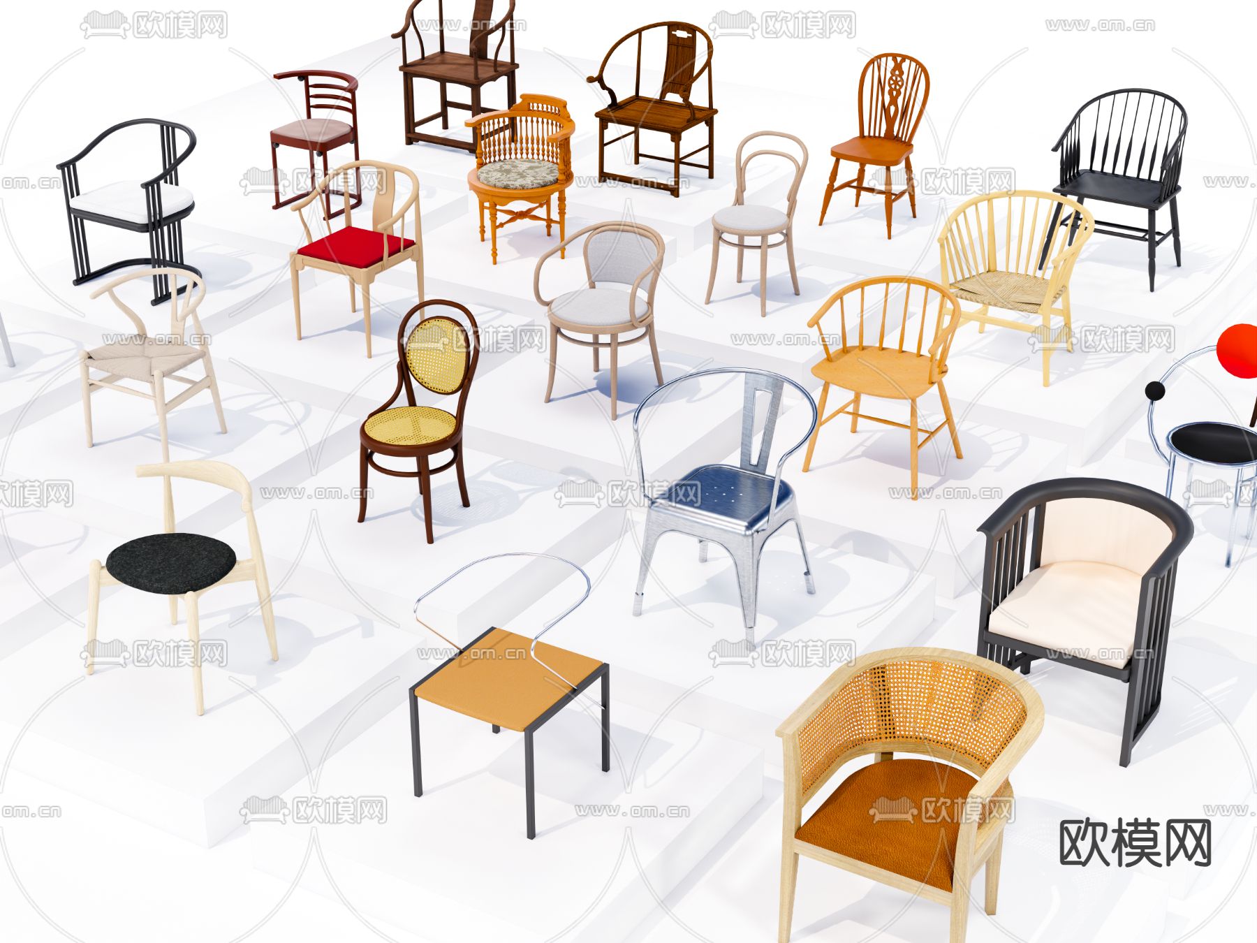 新中式椅子 圈椅su模型下载（渲染图2）