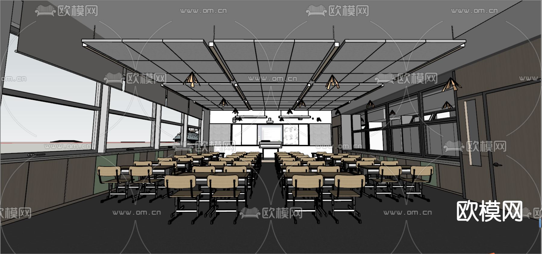现代学校教室su模型