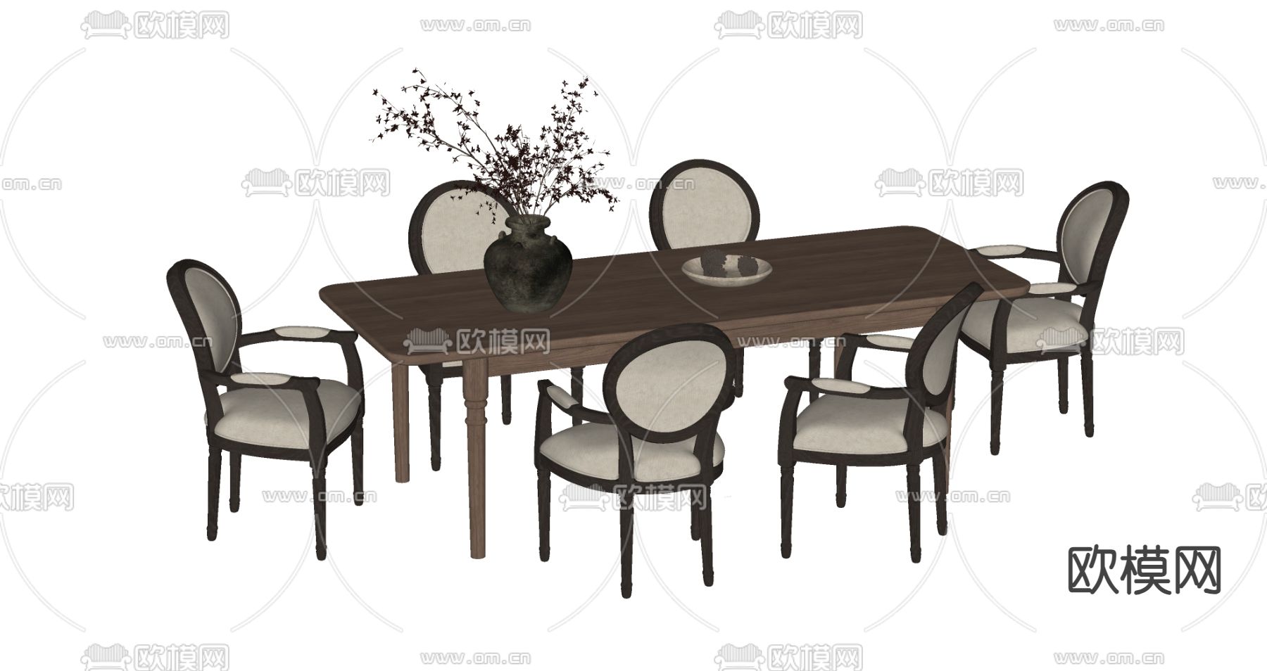 中古风餐桌椅su模型下载（渲染图2）