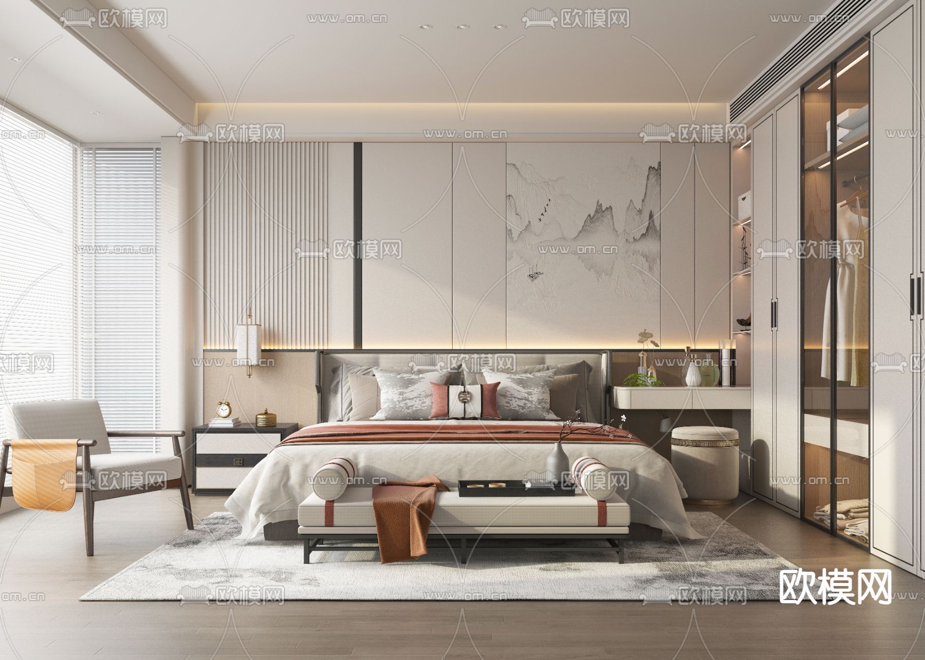 新中式卧室 主卧3d模型下载