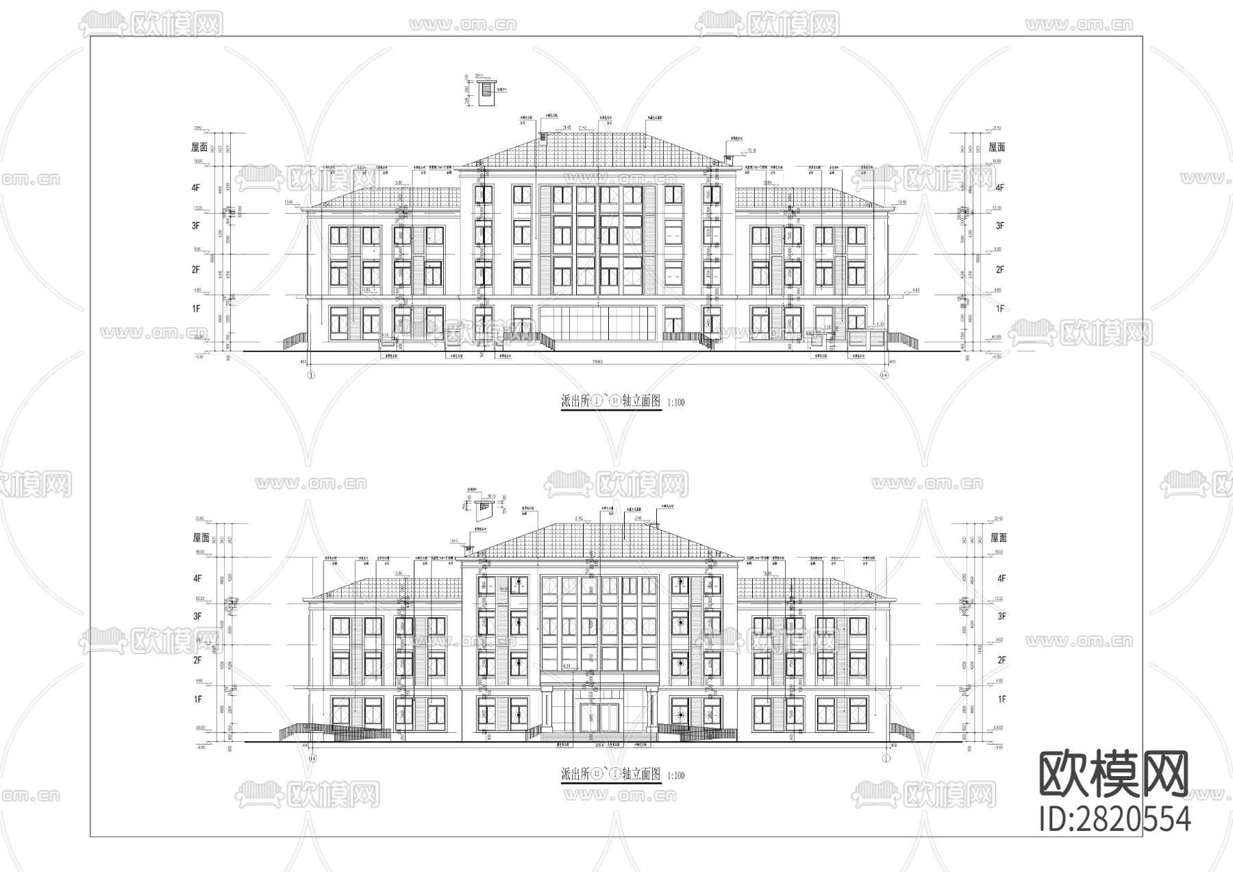 旧县派出所业务用房工程cad施工图下载（渲染图7）