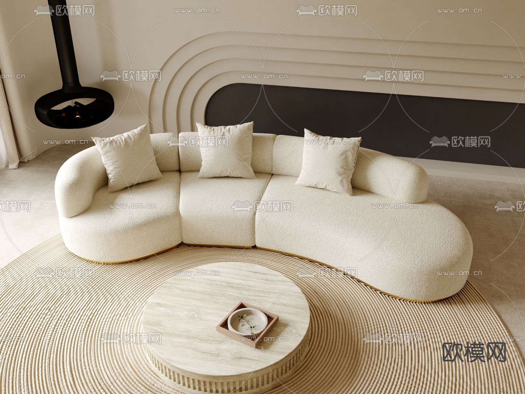 奶油风沙发 弧形沙发3d模型下载