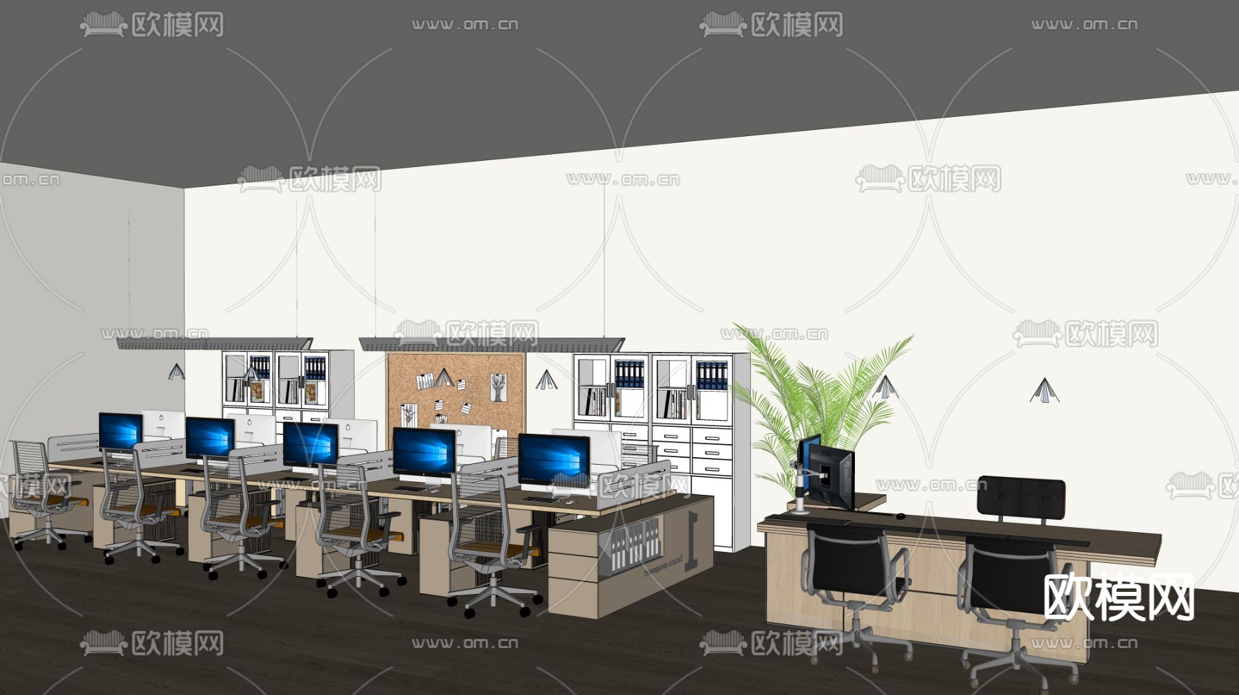 卡位办公桌 工位 职员桌su模型下载（渲染图2）