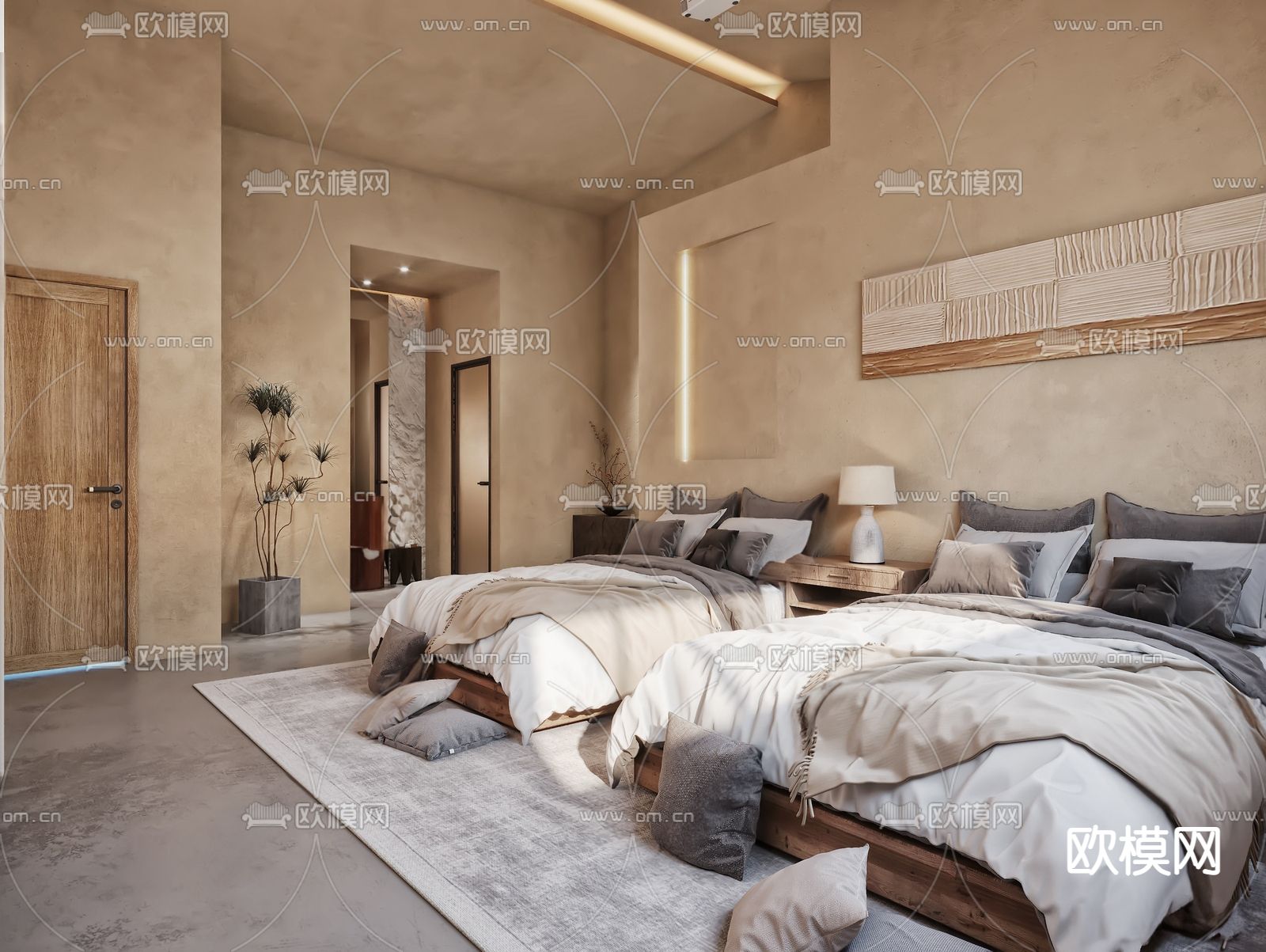 侘寂酒店客房su模型下载（渲染图1）