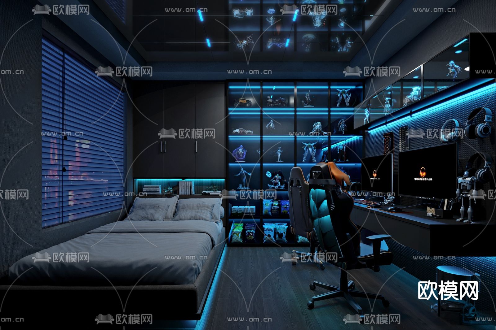 书房 次卧 电竞房su模型下载（渲染图1）