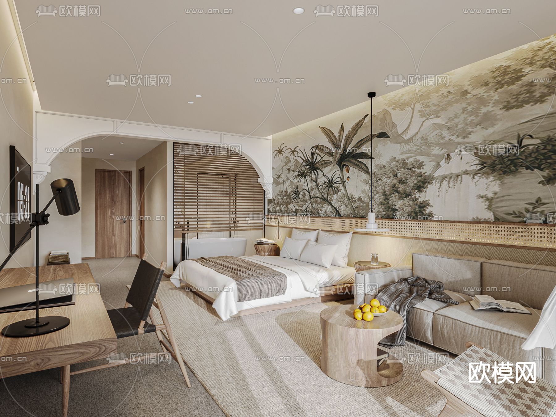 侘寂海景客房su模型下载（渲染图1）