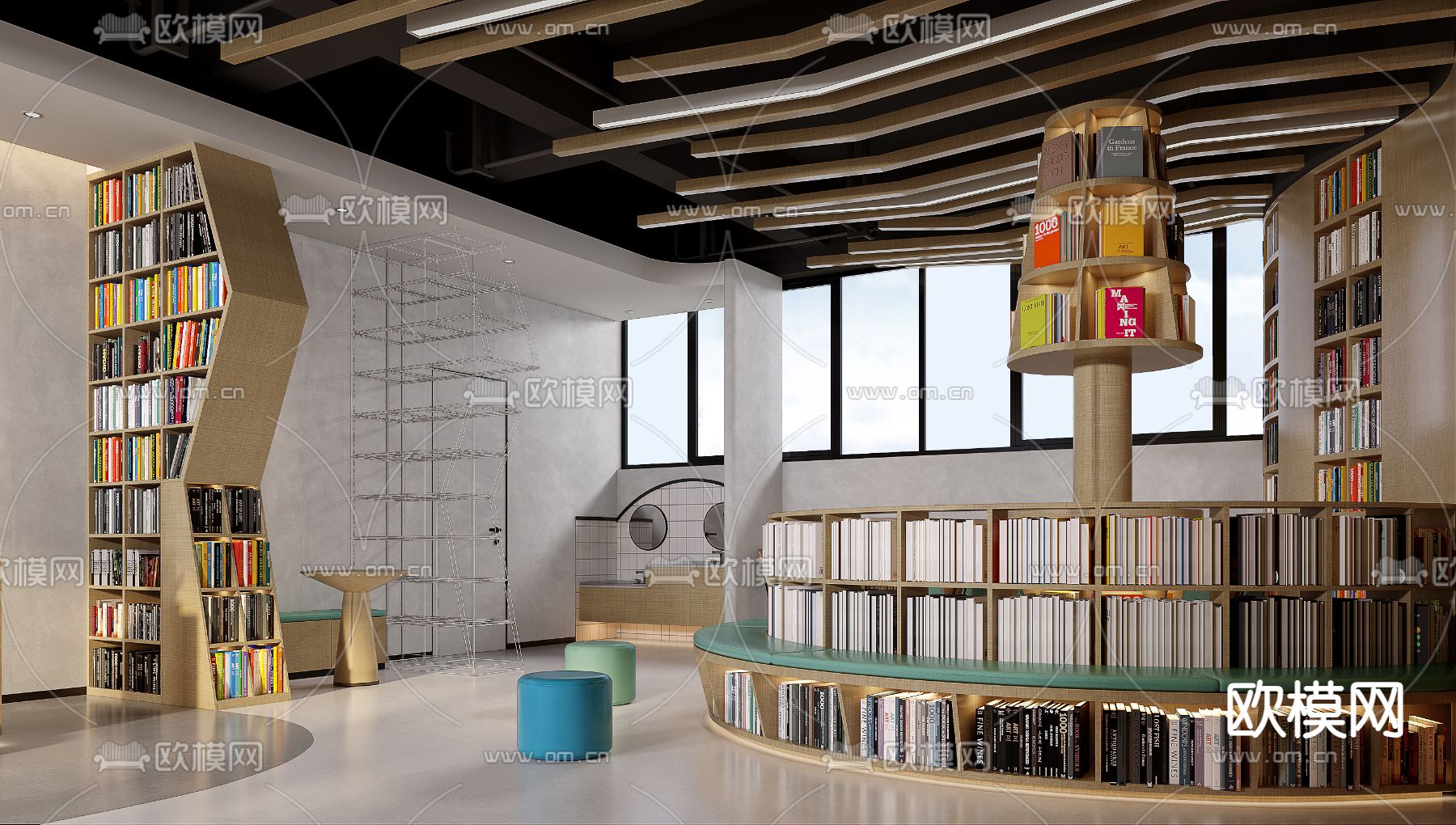 现代图书馆 书店3d模型下载（渲染图2）