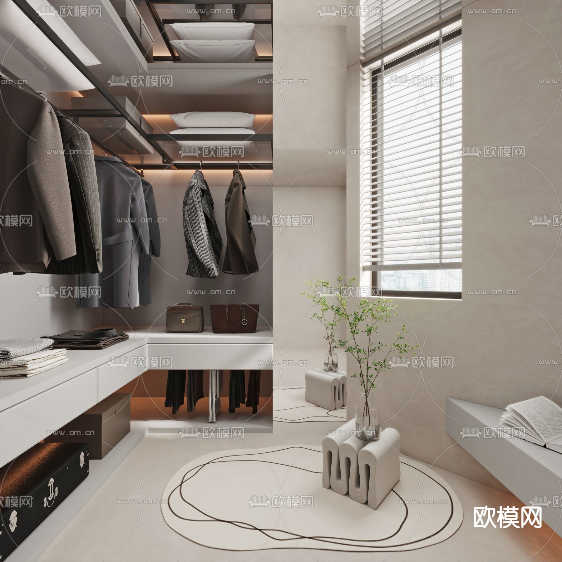 现代衣帽间su模型下载（渲染图1）