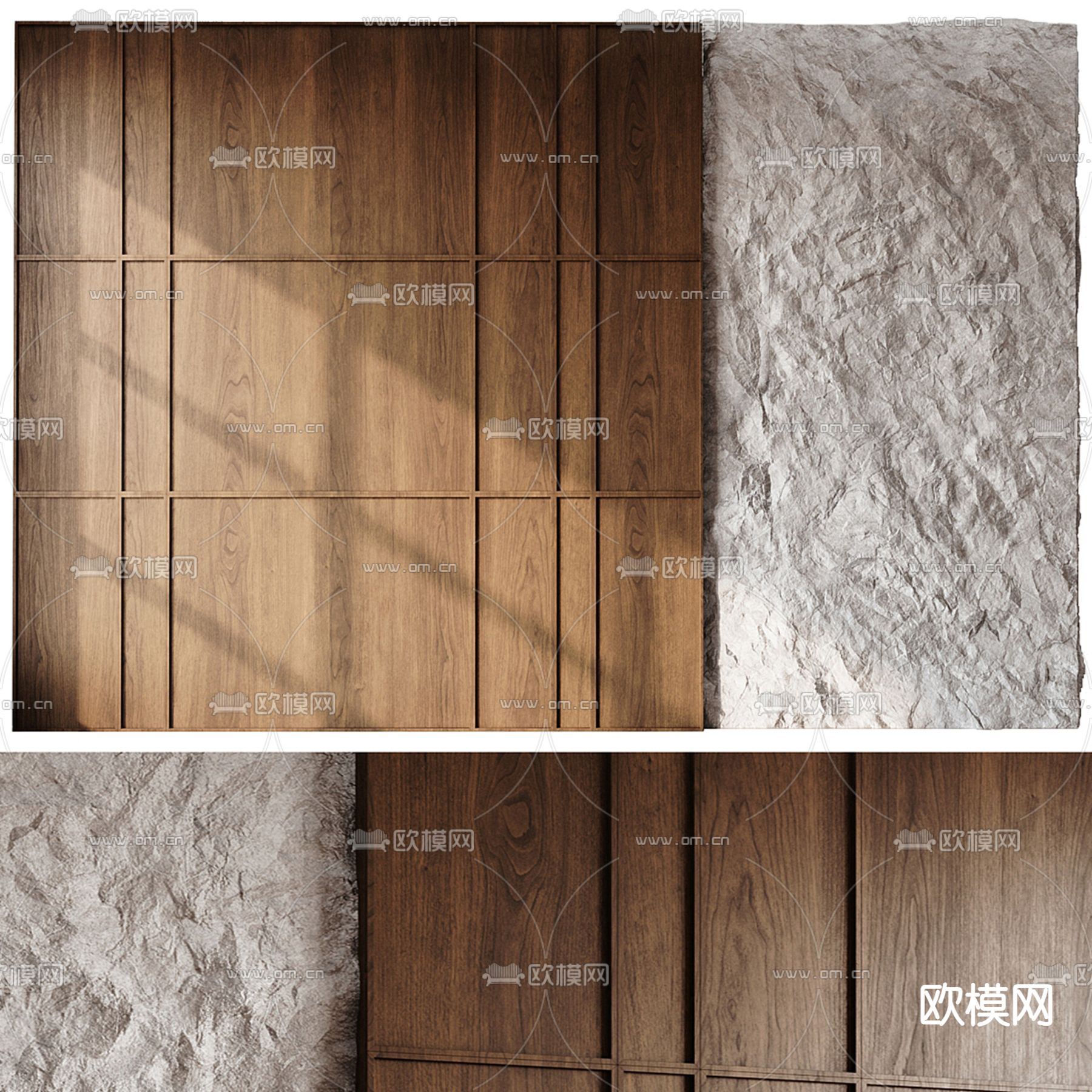 侘寂床头背景 岩石墙su模型下载（渲染图2）