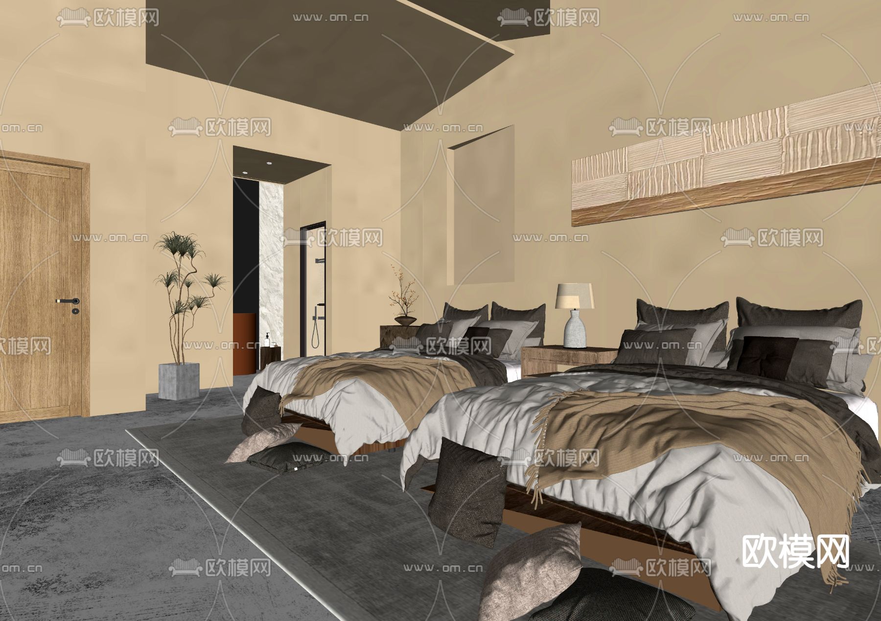 侘寂酒店客房su模型下载（渲染图2）