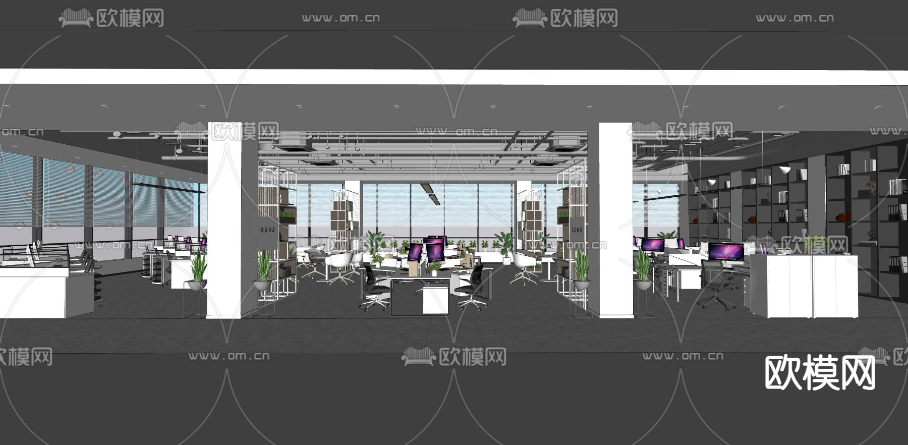 办公室 公共办公区su模型下载（渲染图2）