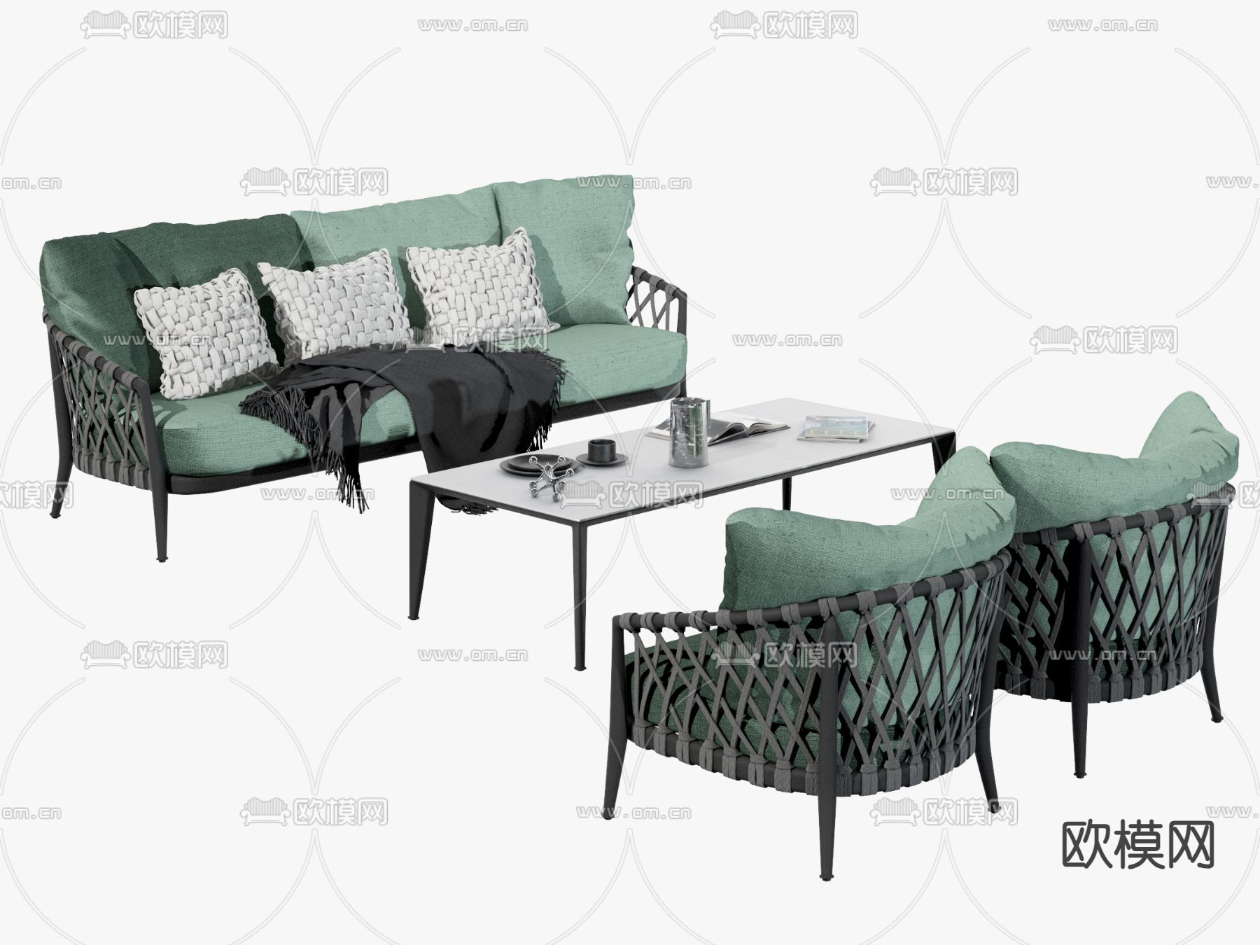 B&B   藤编户外沙发su模型下载（渲染图1）