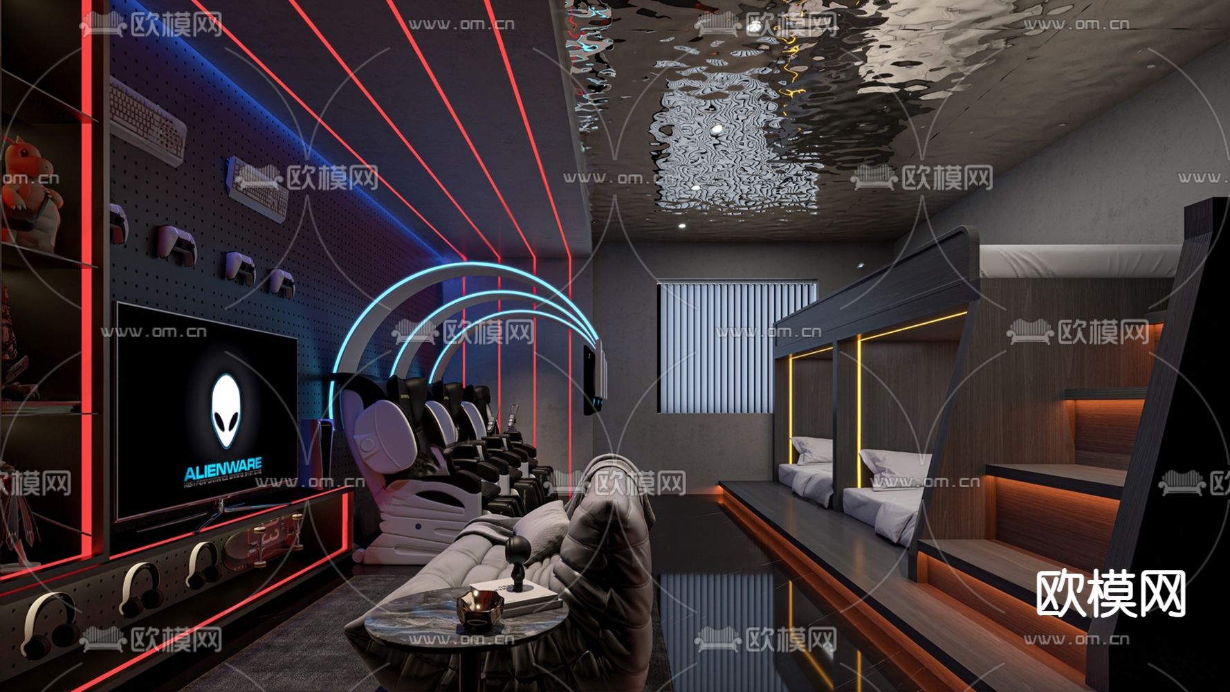 电竞酒店客房su模型下载（渲染图1）