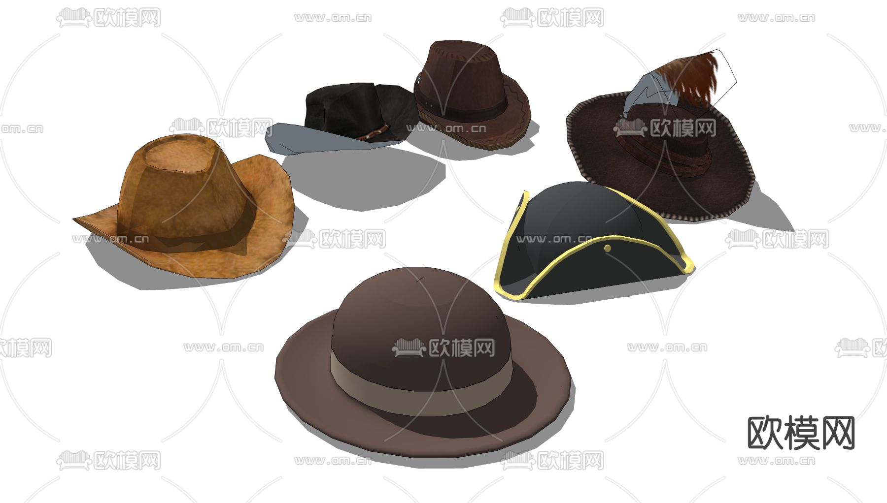 牛仔帽 帽子su模型下载（渲染图2）