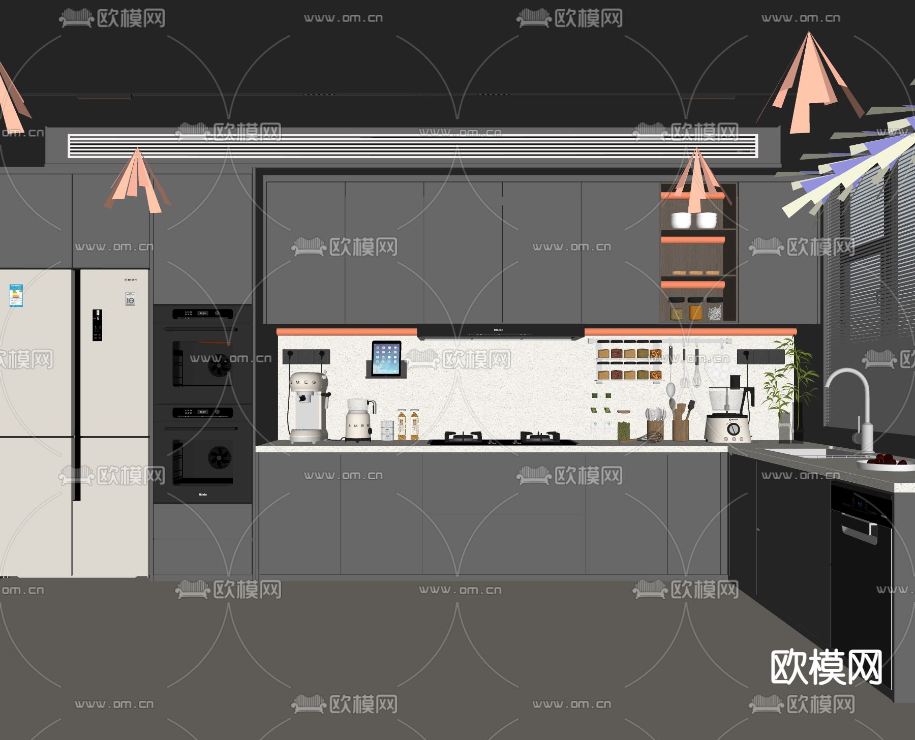 高级灰厨房su模型下载（渲染图2）