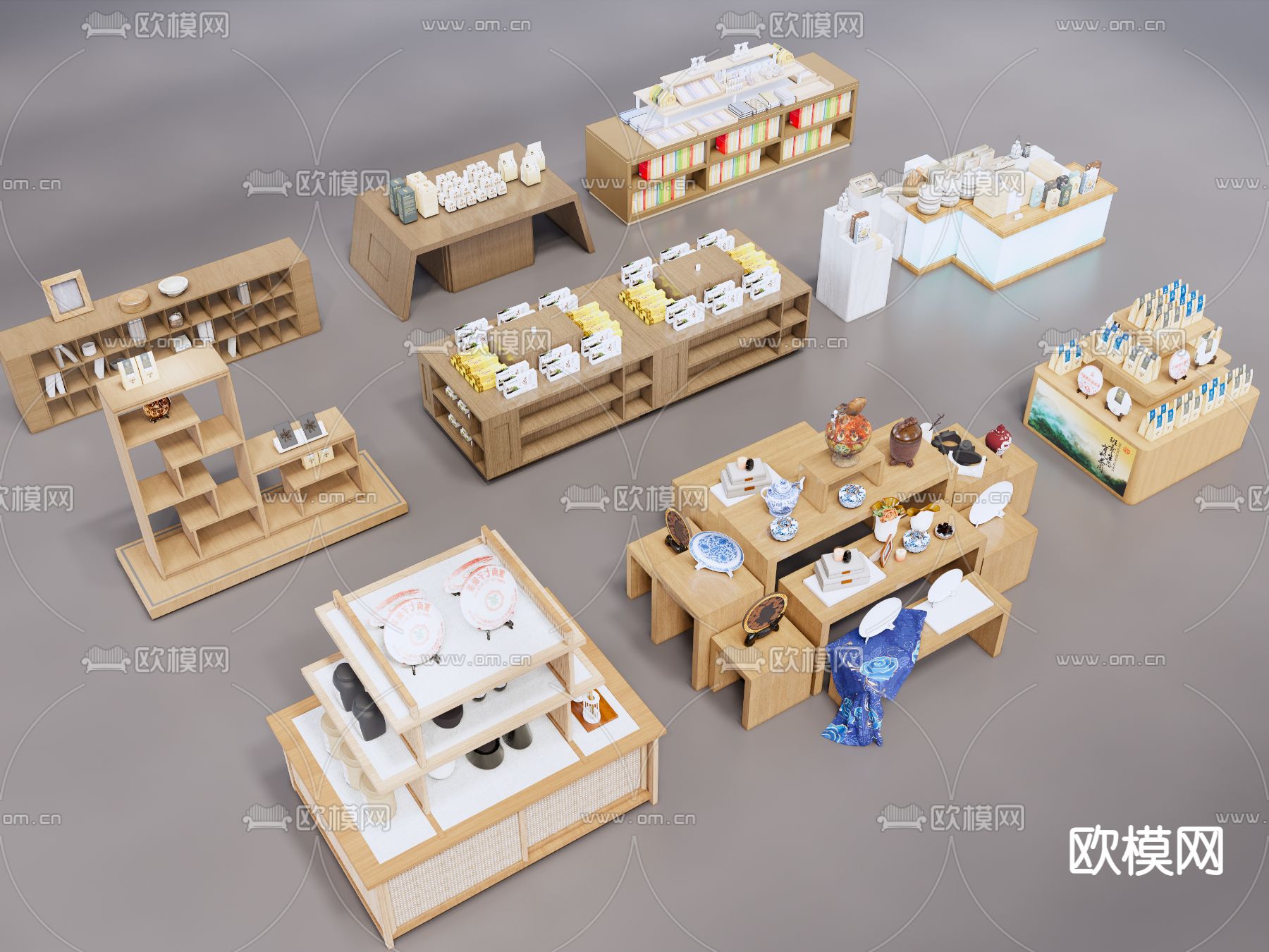 茶叶 特产店展台 展柜su模型