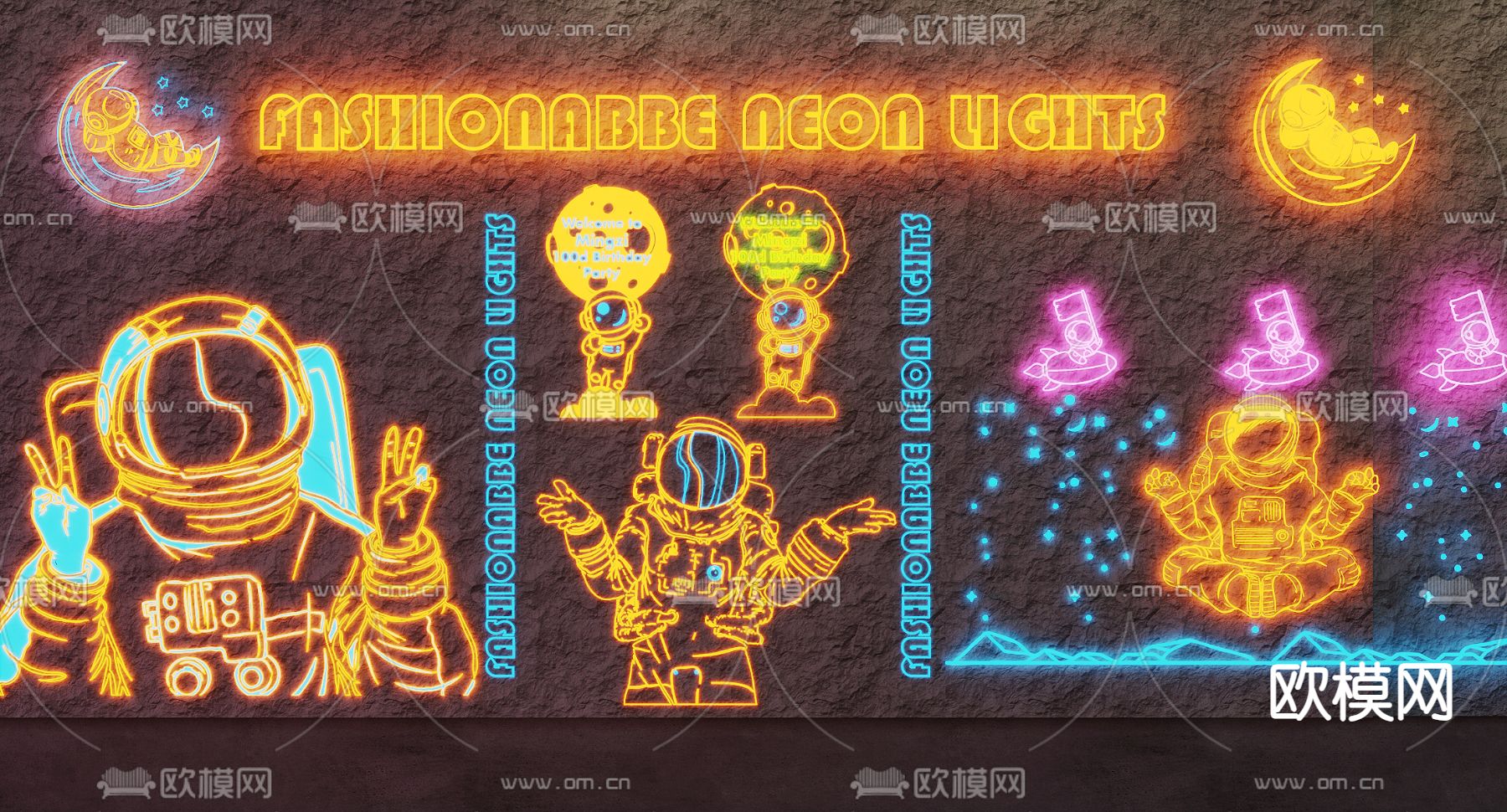 霓虹灯 氛围灯 餐饮灯su模型下载（渲染图1）