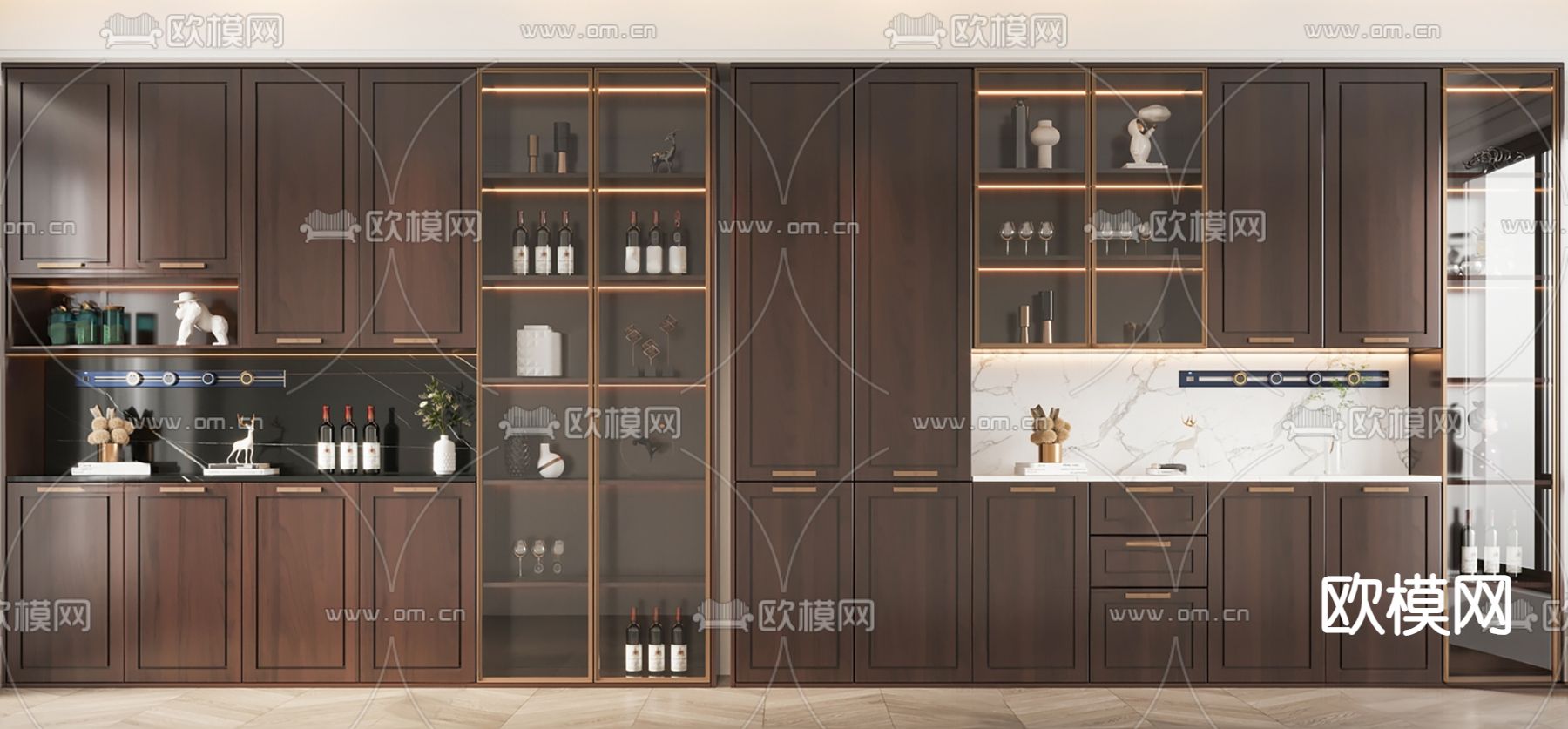 新中式酒柜su模型下载（渲染图1）