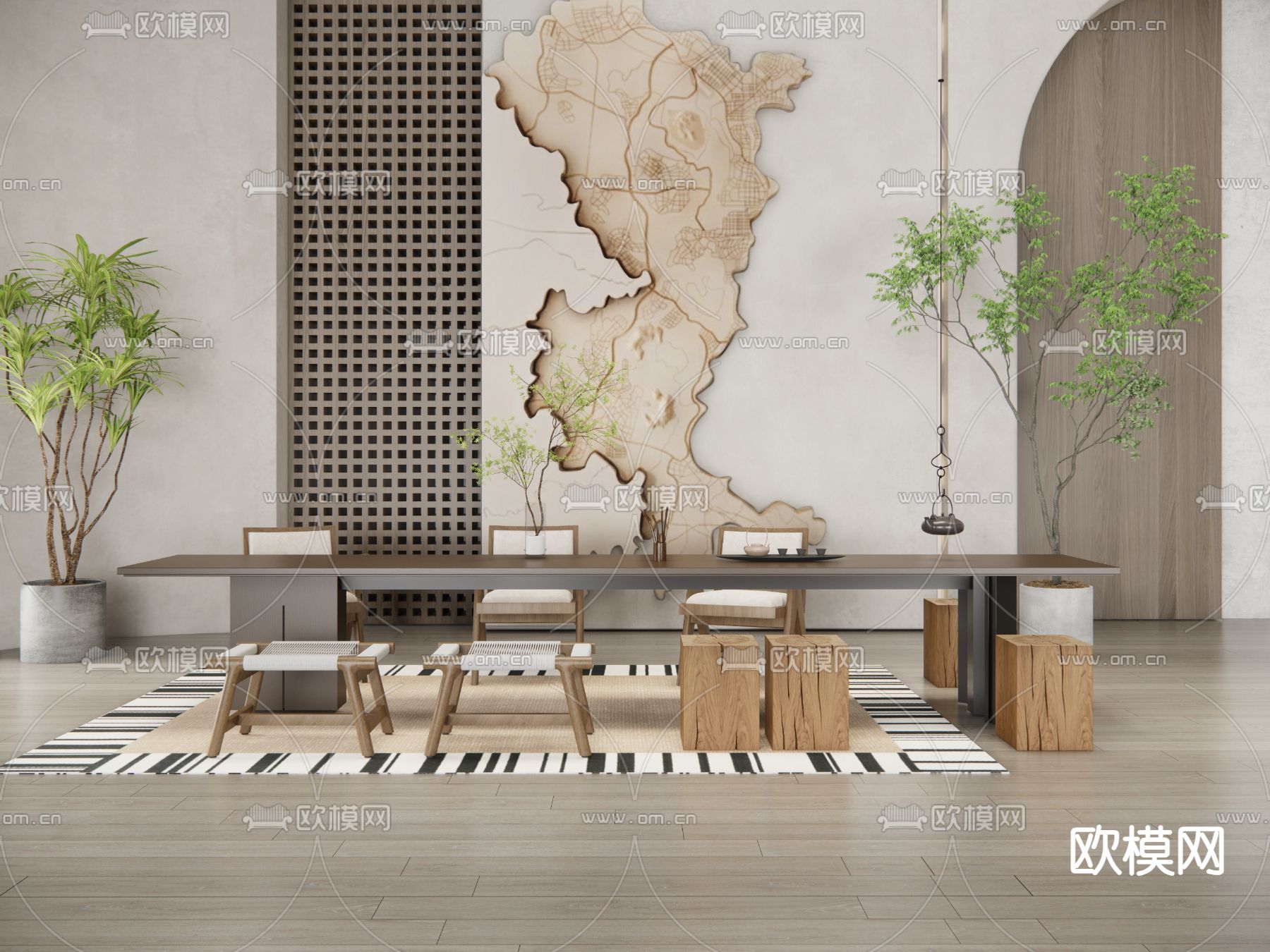 侘寂茶桌 茶台su模型