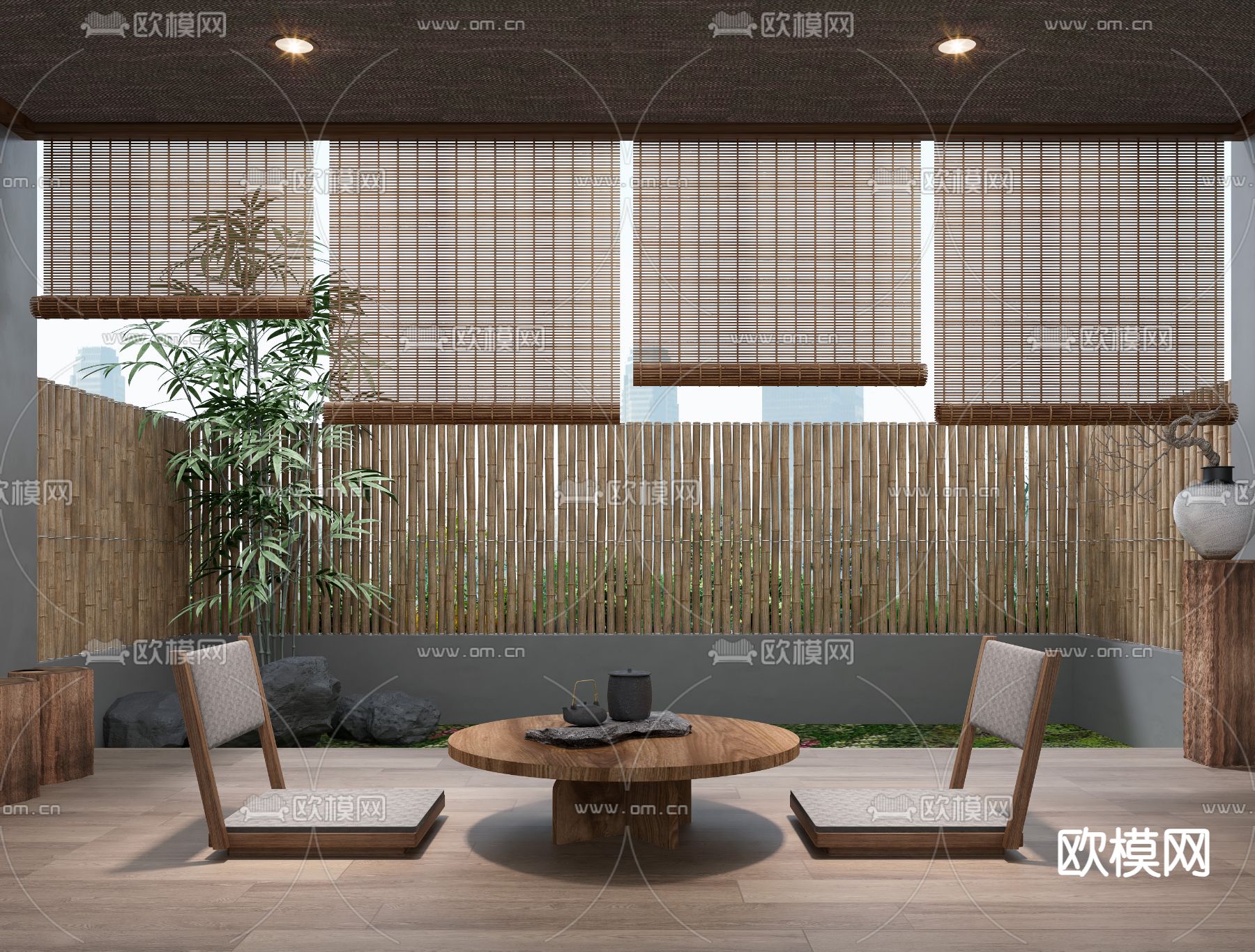 侘寂窗帘 卷帘 竹帘3d模型下载（渲染图1）
