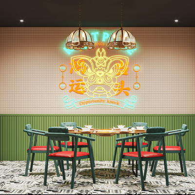  新中式餐厅 包房su模型 