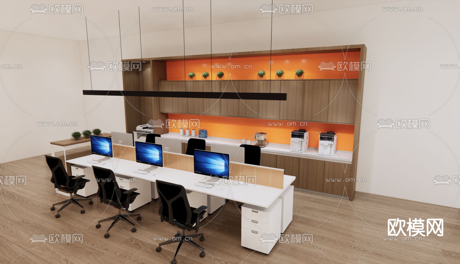 卡位办公桌 文件柜su模型下载（渲染图1）