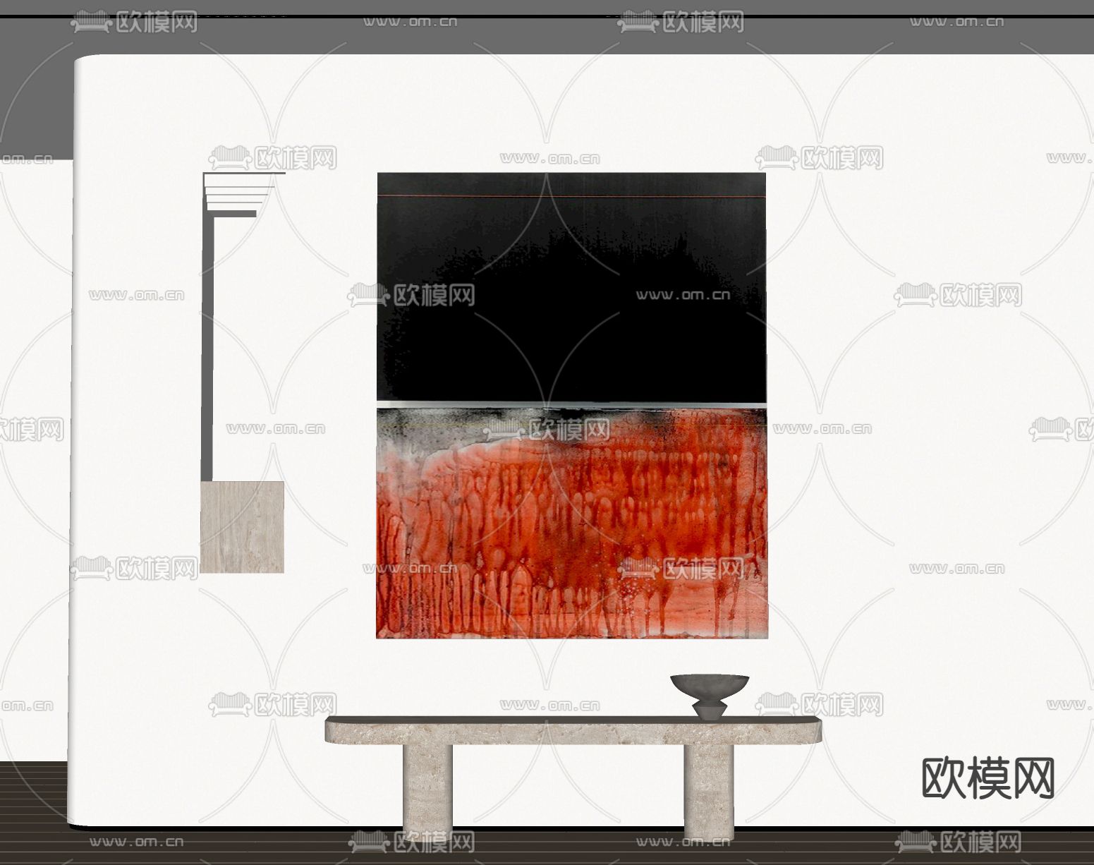 侘寂风挂画 抽象画 装饰画su模型下载（渲染图2）