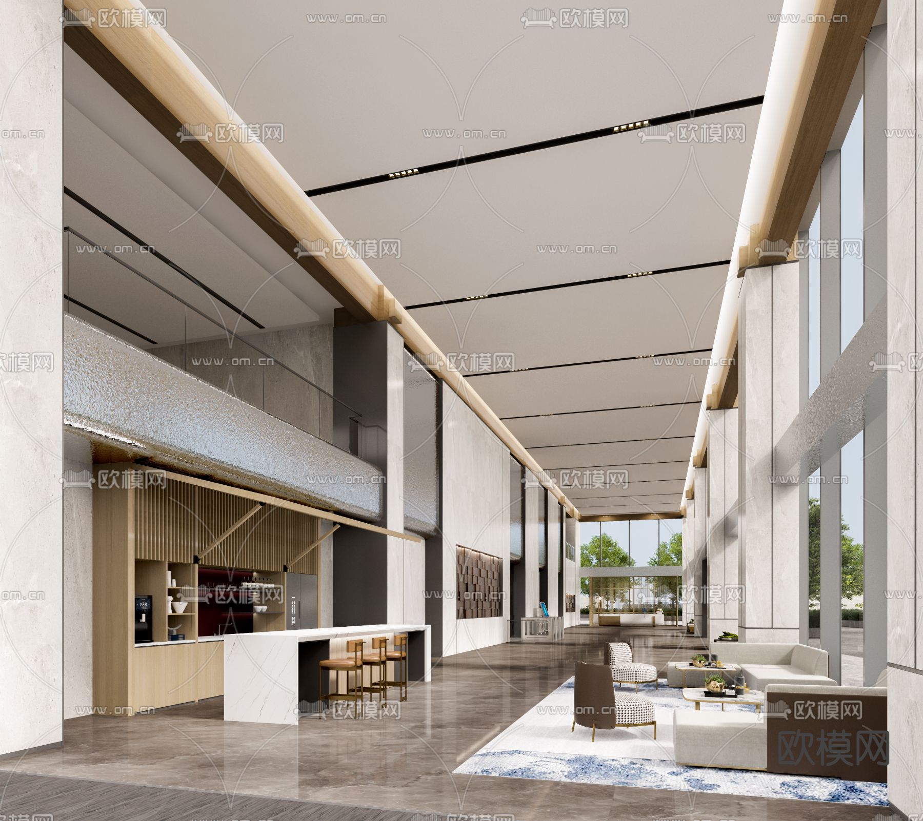 写字楼大堂 办公楼大堂3d模型下载