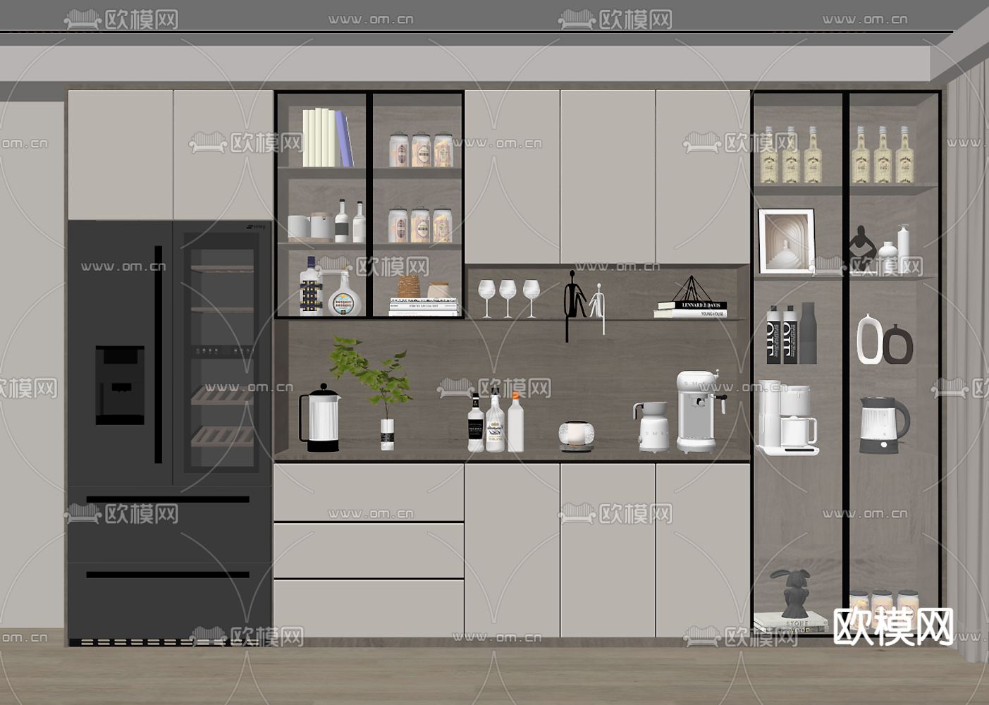 现代酒柜su模型下载（渲染图2）