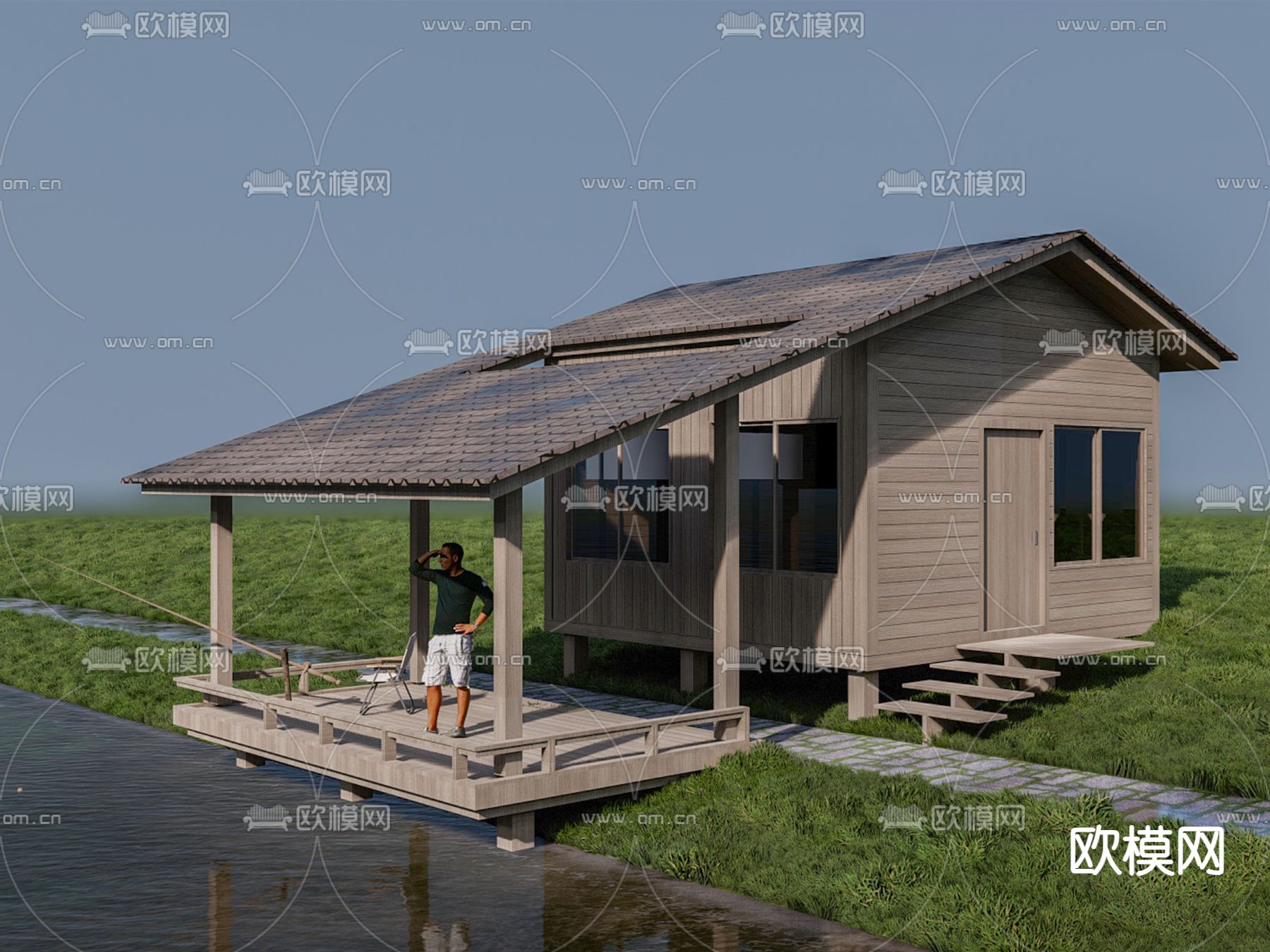 钓鱼木屋su模型下载（渲染图1）