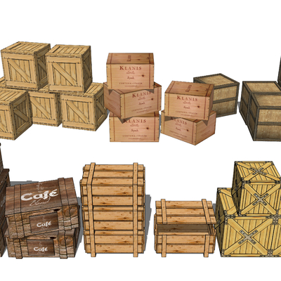  收纳木箱 木盒su模型 