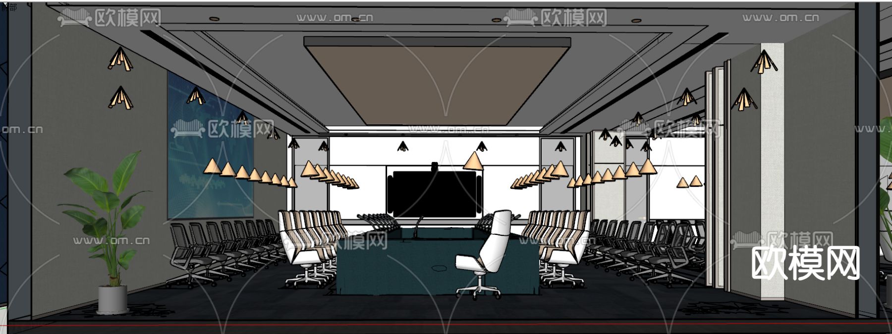 现代会议室su模型