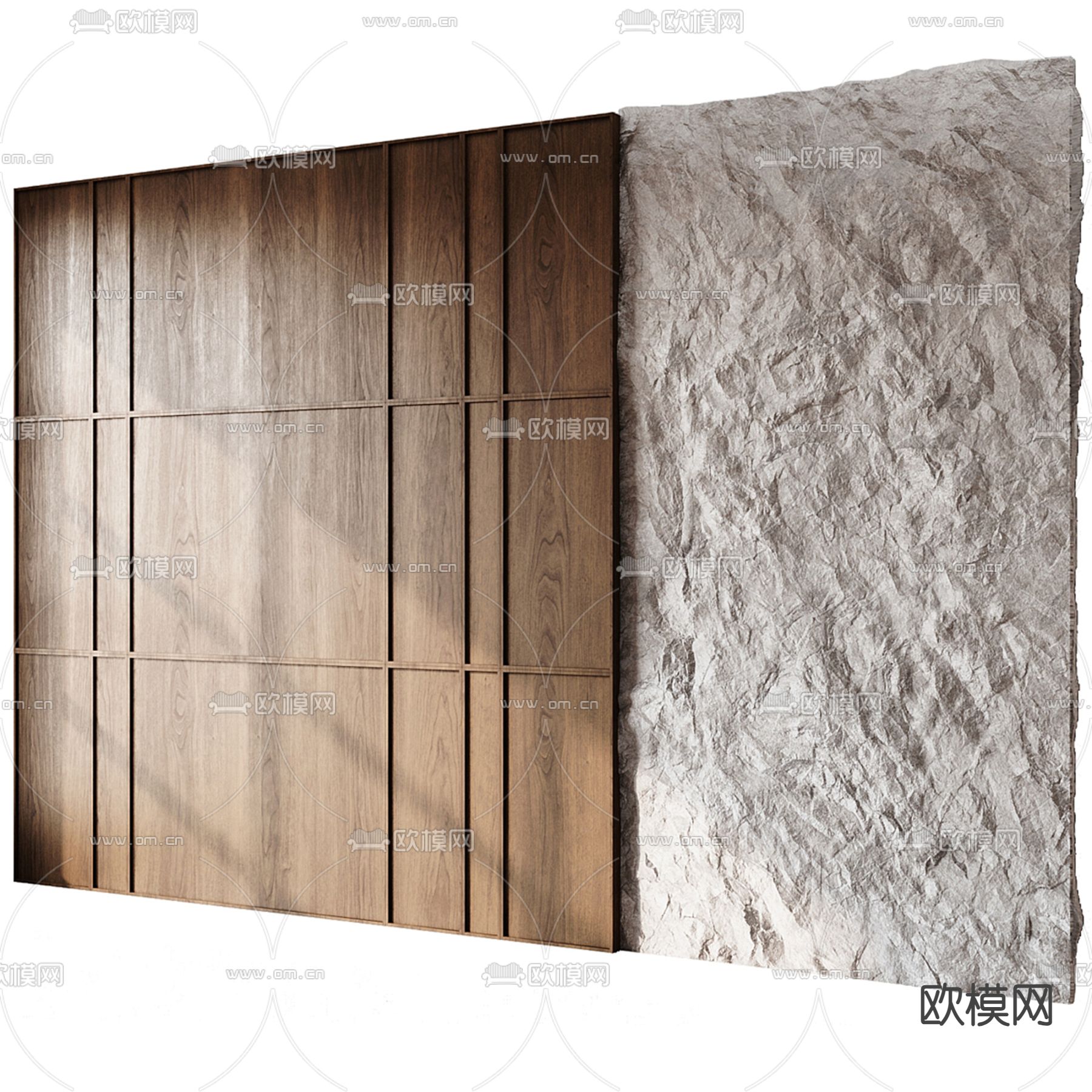 侘寂床头背景 岩石墙su模型下载（渲染图1）