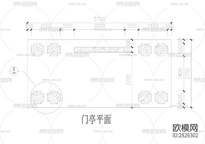 某住宅小区入口cad设计图下载(渲染图4)